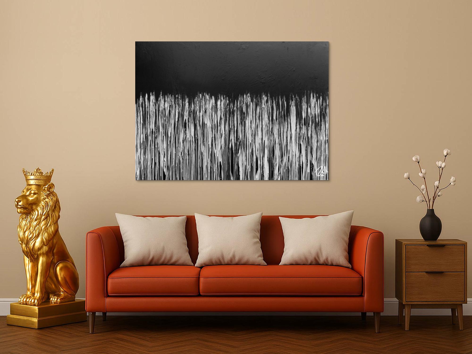 Minimalitisches abstraktes Acrylgemälde in schwarz weiß