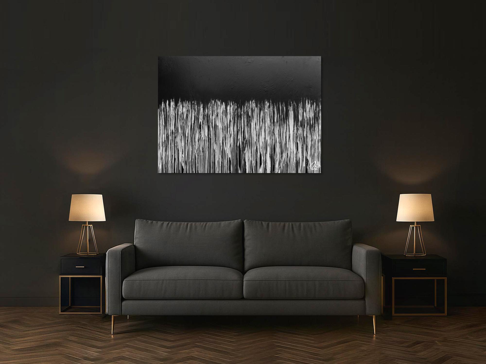 Minimalitisches abstraktes Acrylgemälde in schwarz weiß