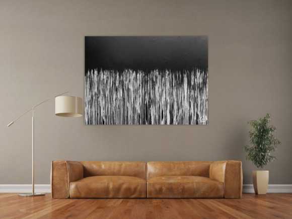 Minimalitisches abstraktes Acrylgemälde in schwarz weiß