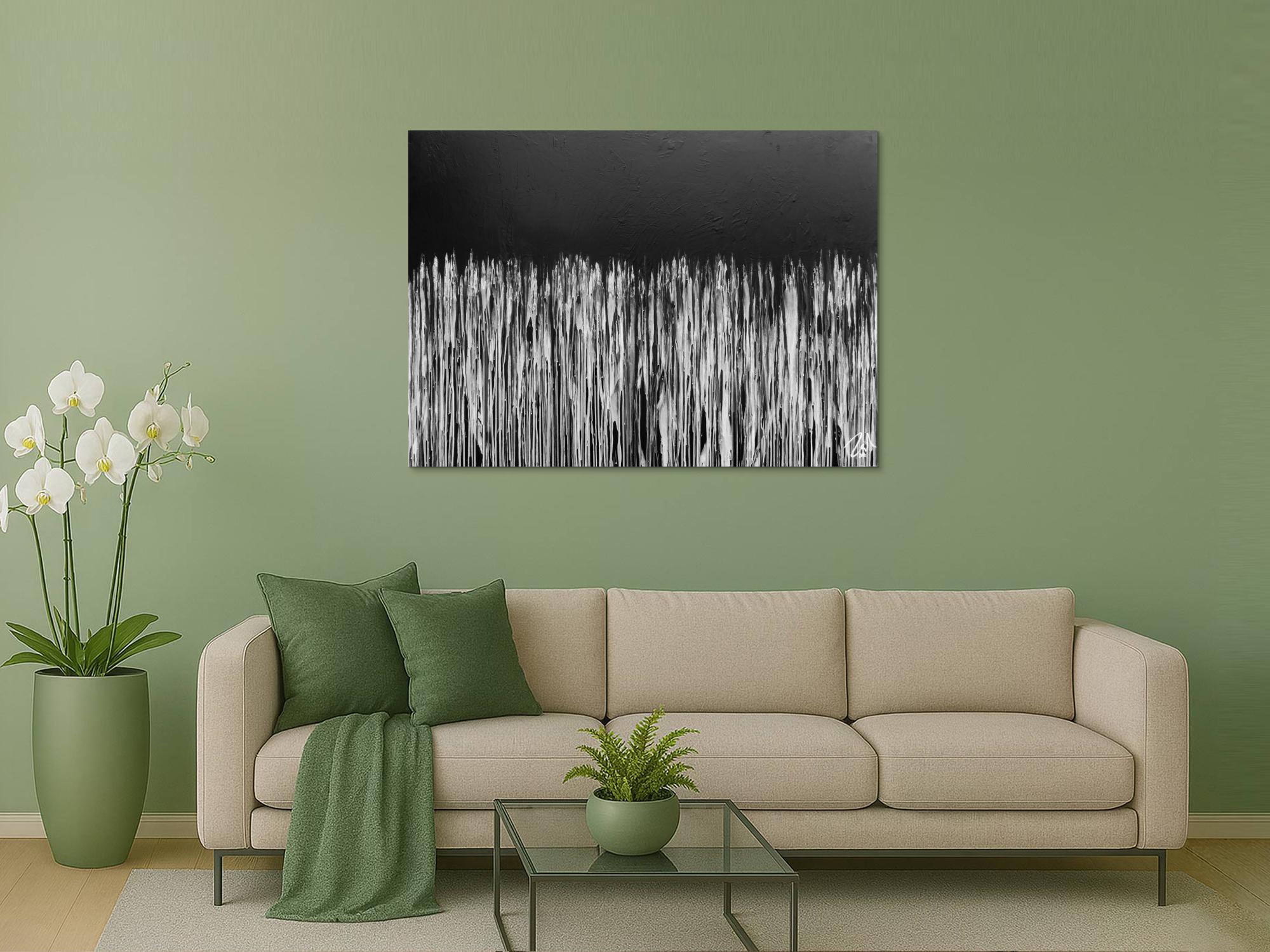 Minimalitisches abstraktes Acrylgemälde in schwarz weiß