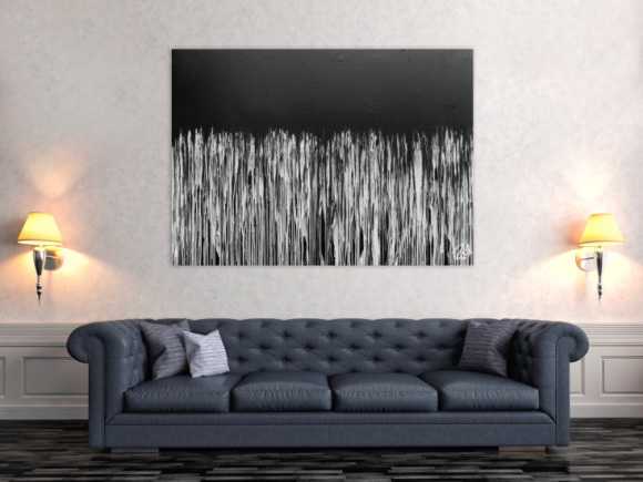 Minimalitisches abstraktes Acrylgemälde in schwarz weiß