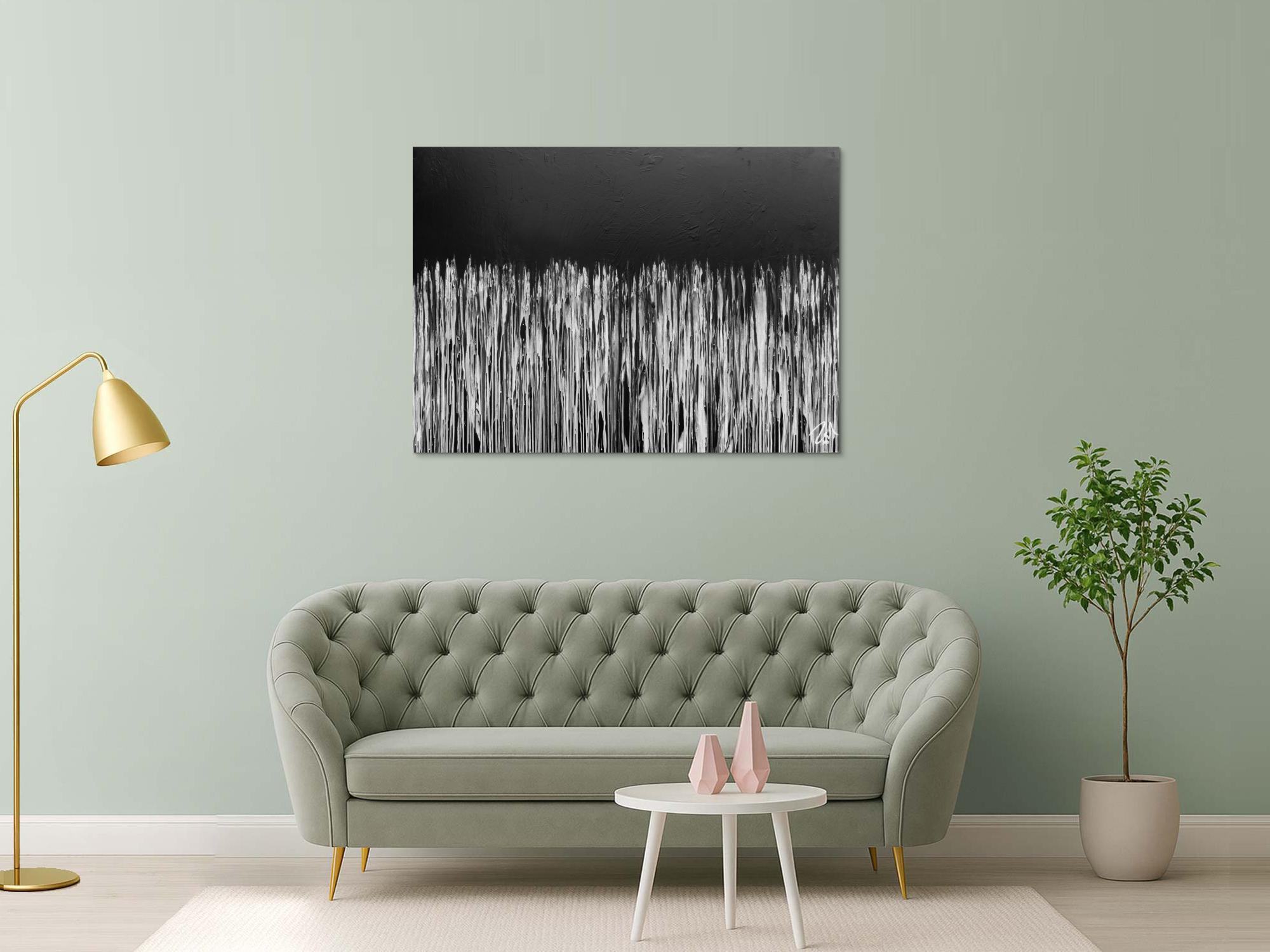 Minimalitisches abstraktes Acrylgemälde in schwarz weiß