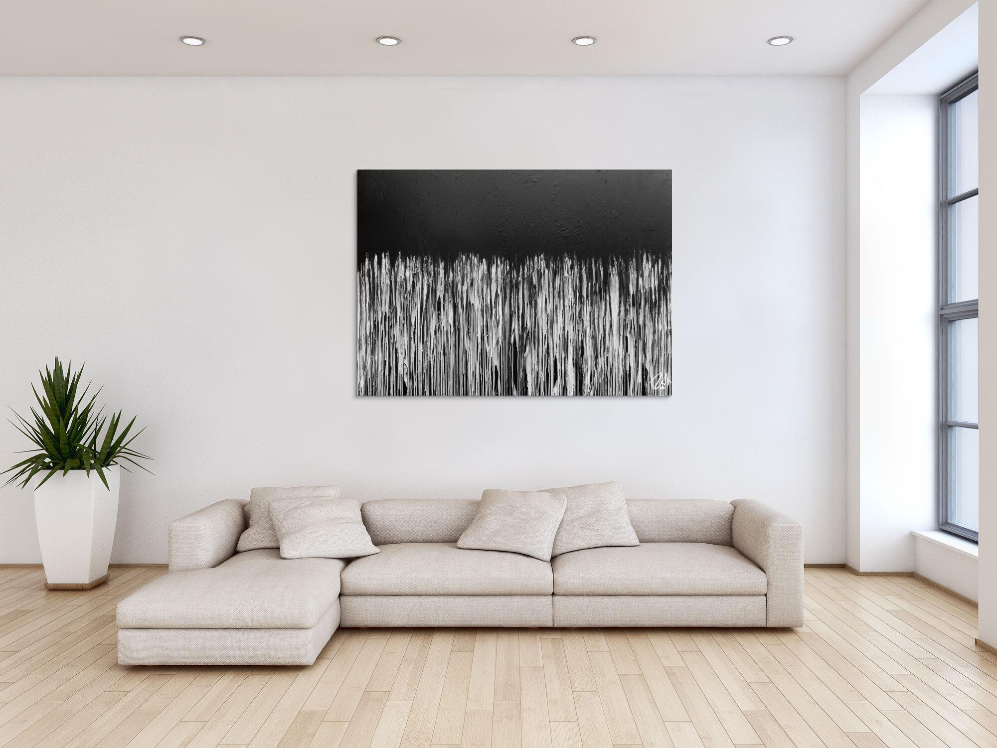 Minimalitisches abstraktes Acrylgemälde in schwarz weiß