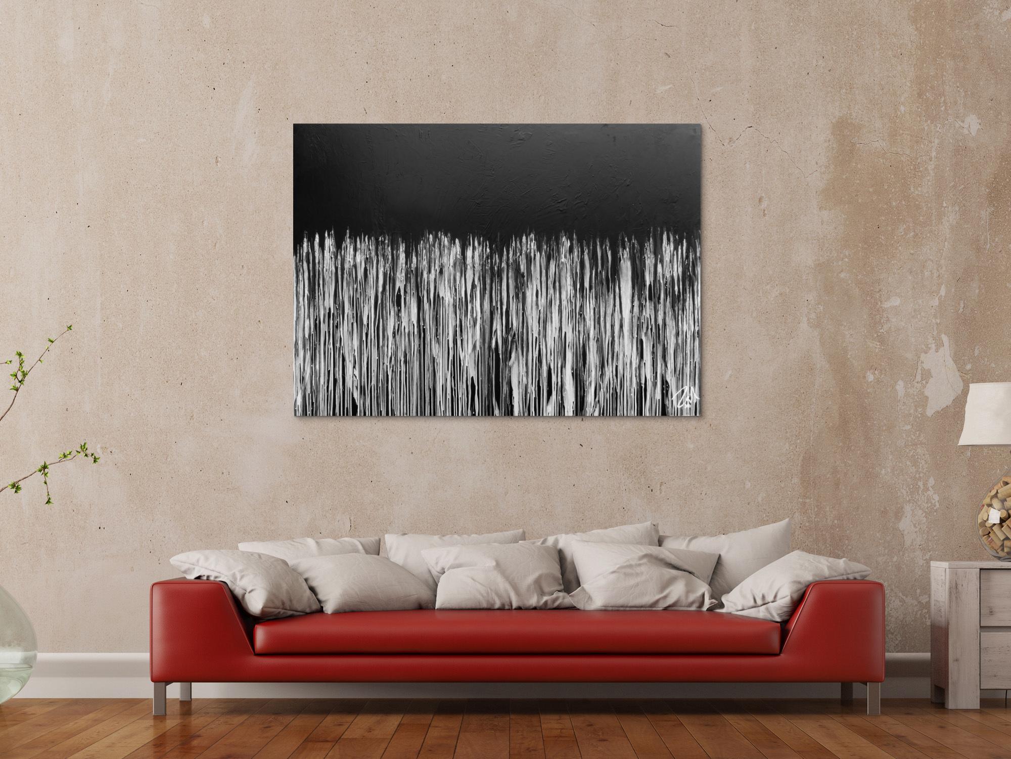 Minimalitisches abstraktes Acrylgemälde in schwarz weiß