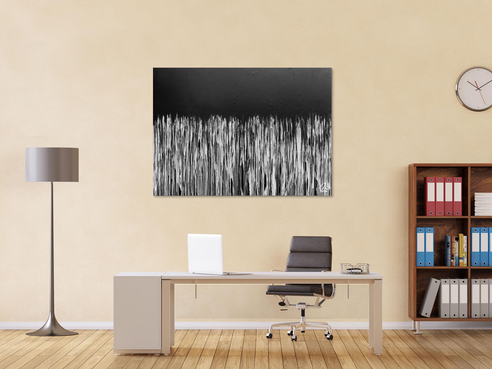 Minimalitisches abstraktes Acrylgemälde in schwarz weiß
