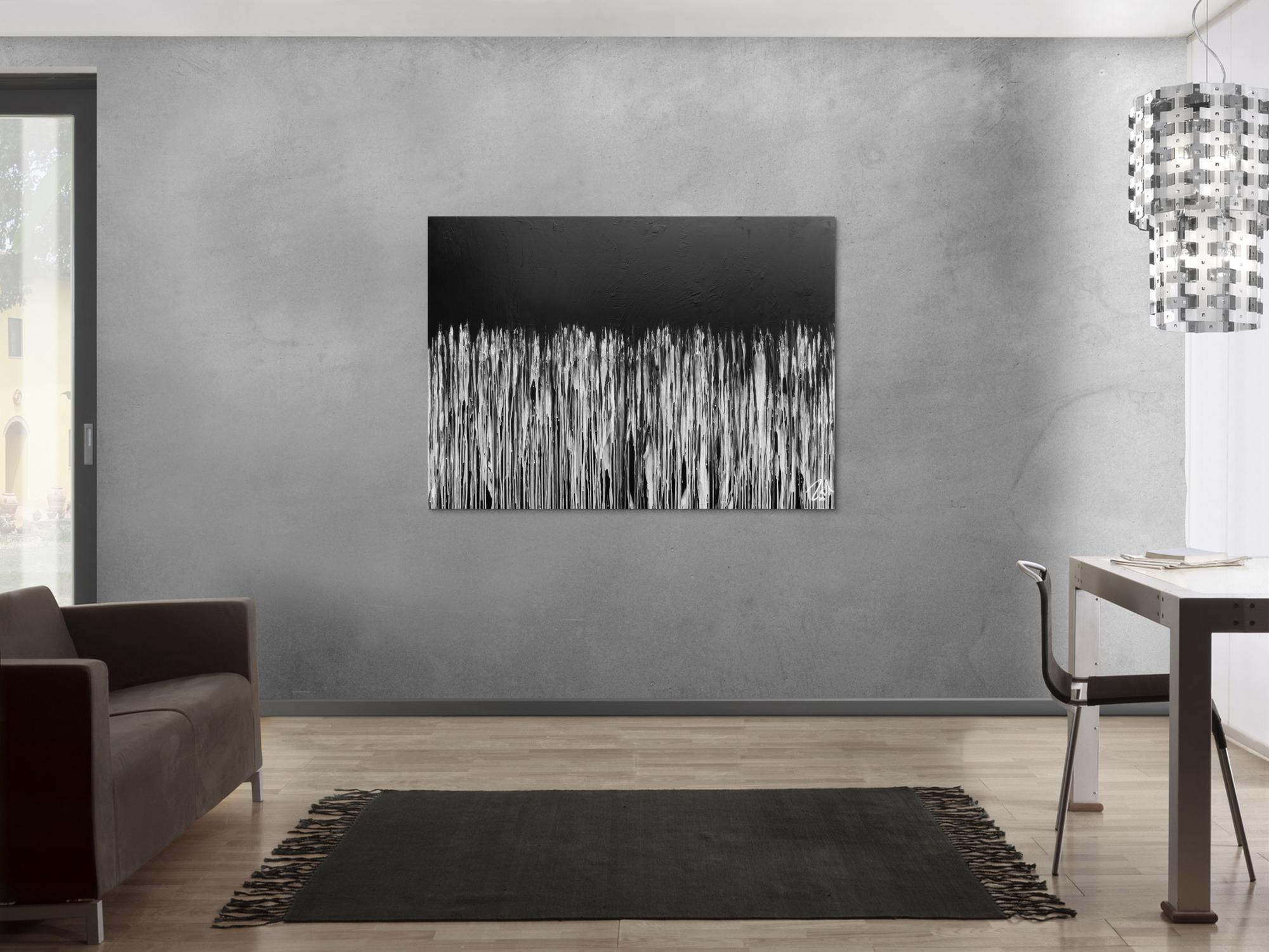 Minimalitisches abstraktes Acrylgemälde in schwarz weiß