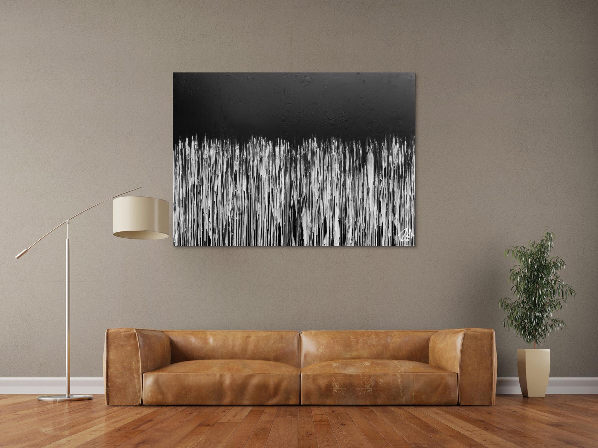 Minimalitisches abstraktes Acrylgemälde in schwarz weiß