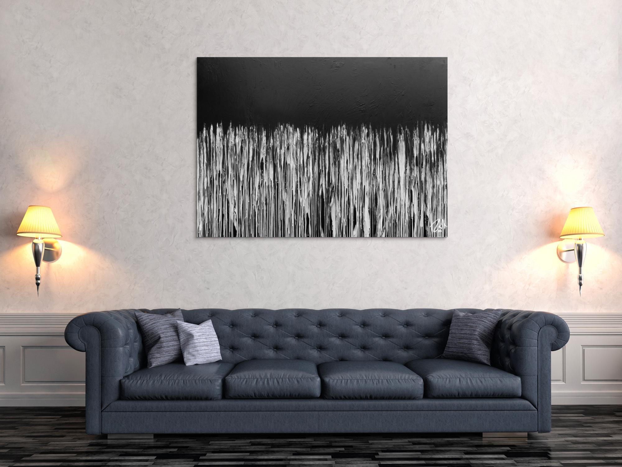 Minimalitisches abstraktes Acrylgemälde in schwarz weiß