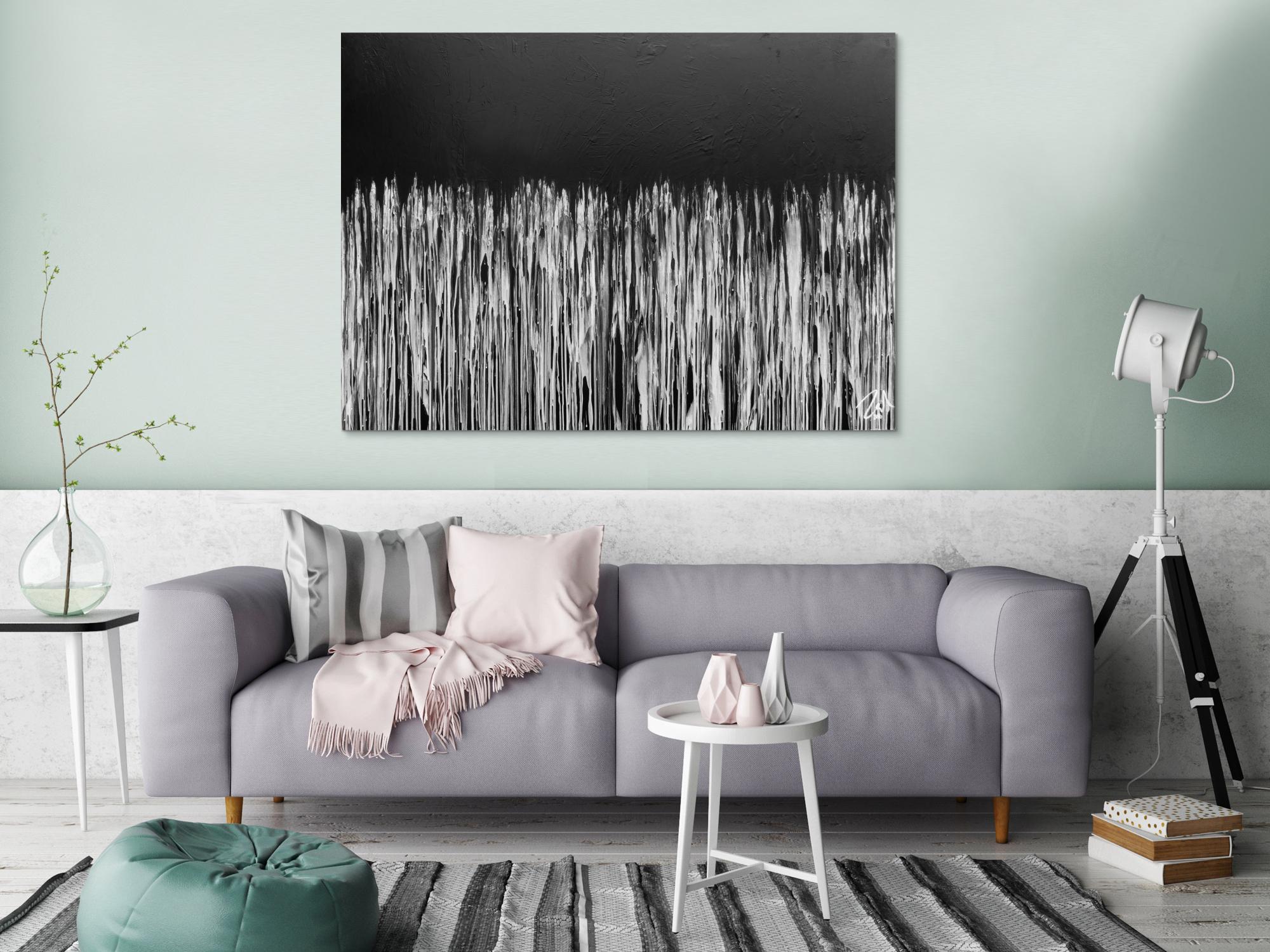 Minimalitisches abstraktes Acrylgemälde in schwarz weiß