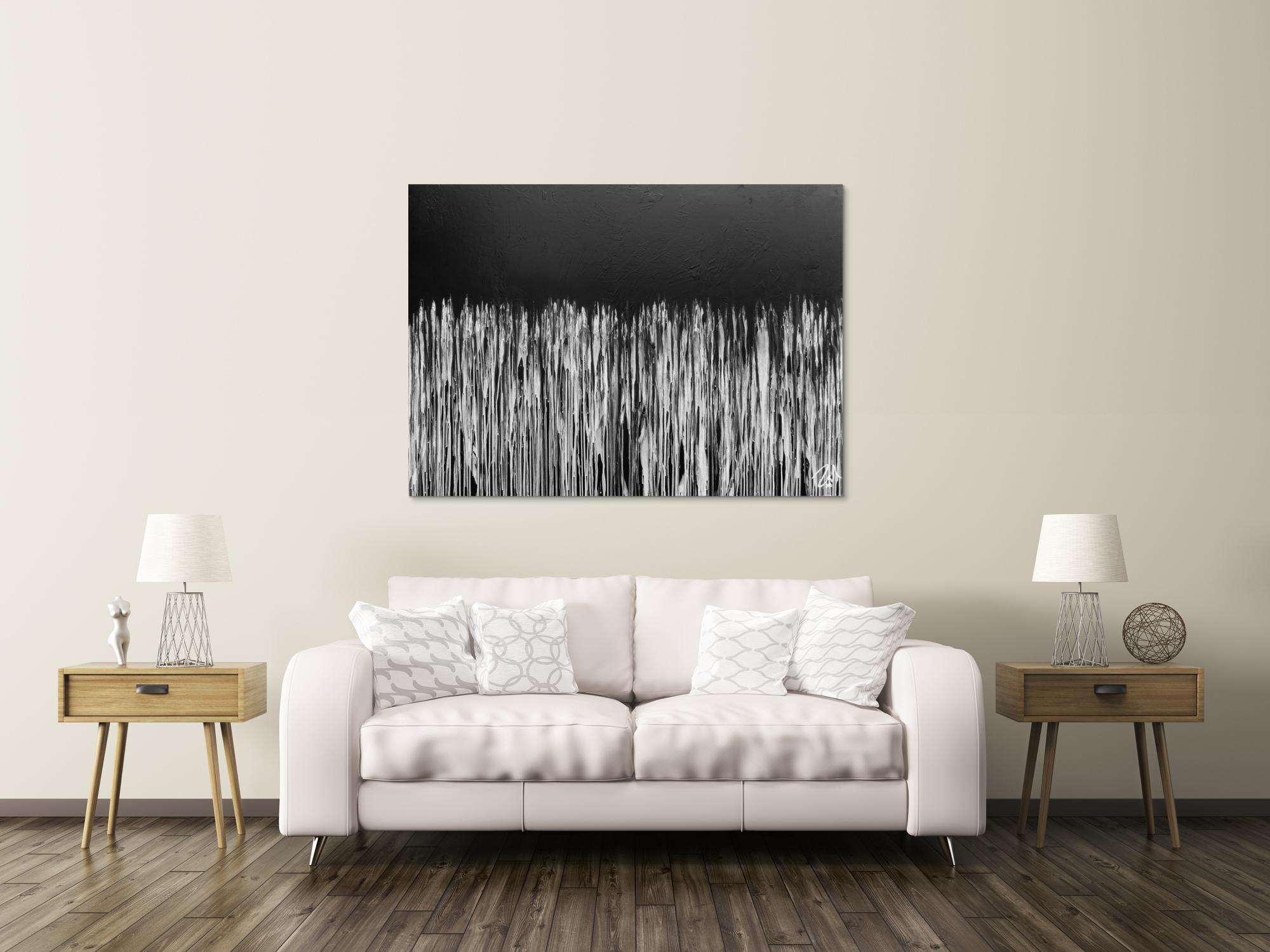 Minimalitisches abstraktes Acrylgemälde in schwarz weiß