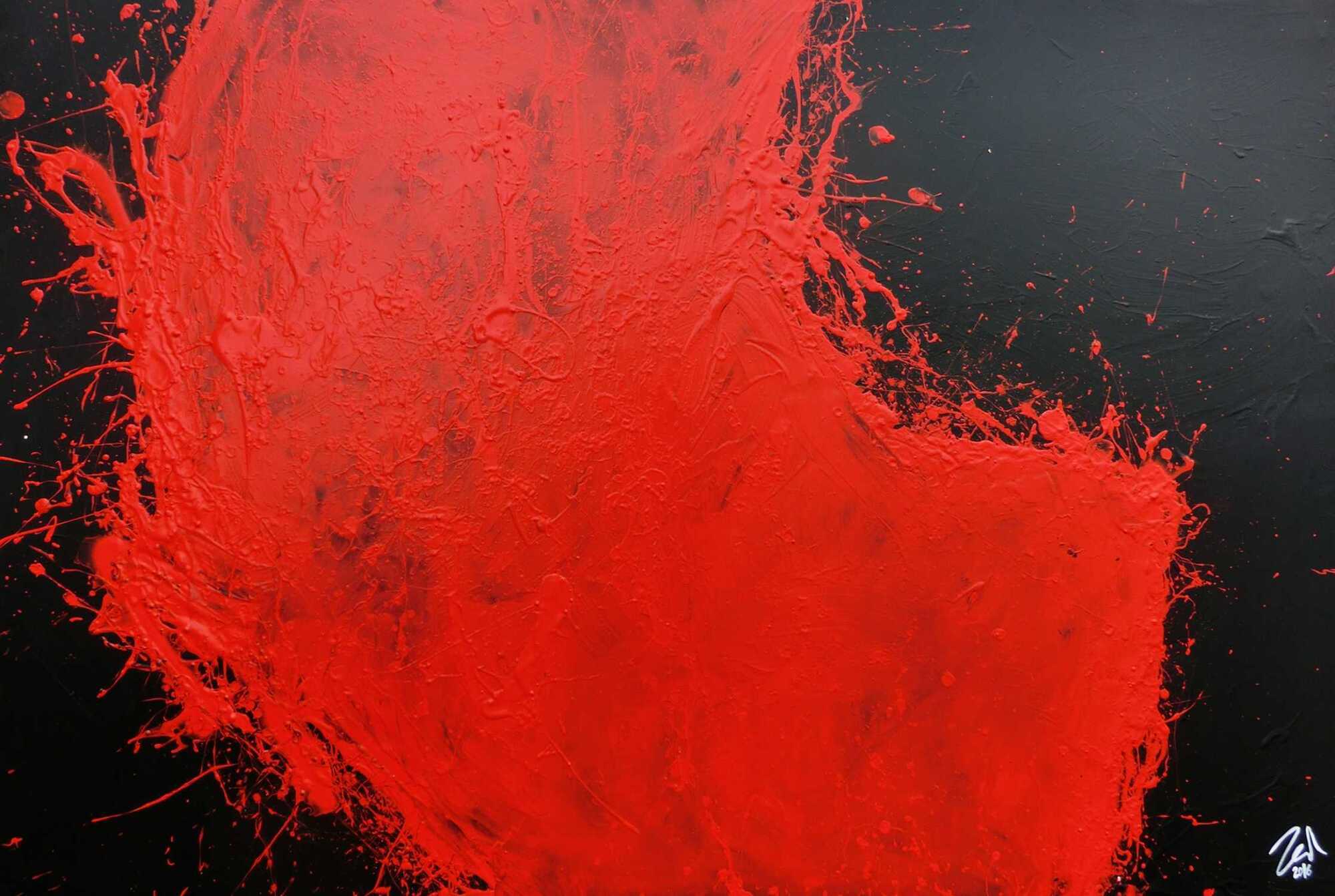 Abstraktes Acrylgemälde minimalistisch und modern in schwarz rot