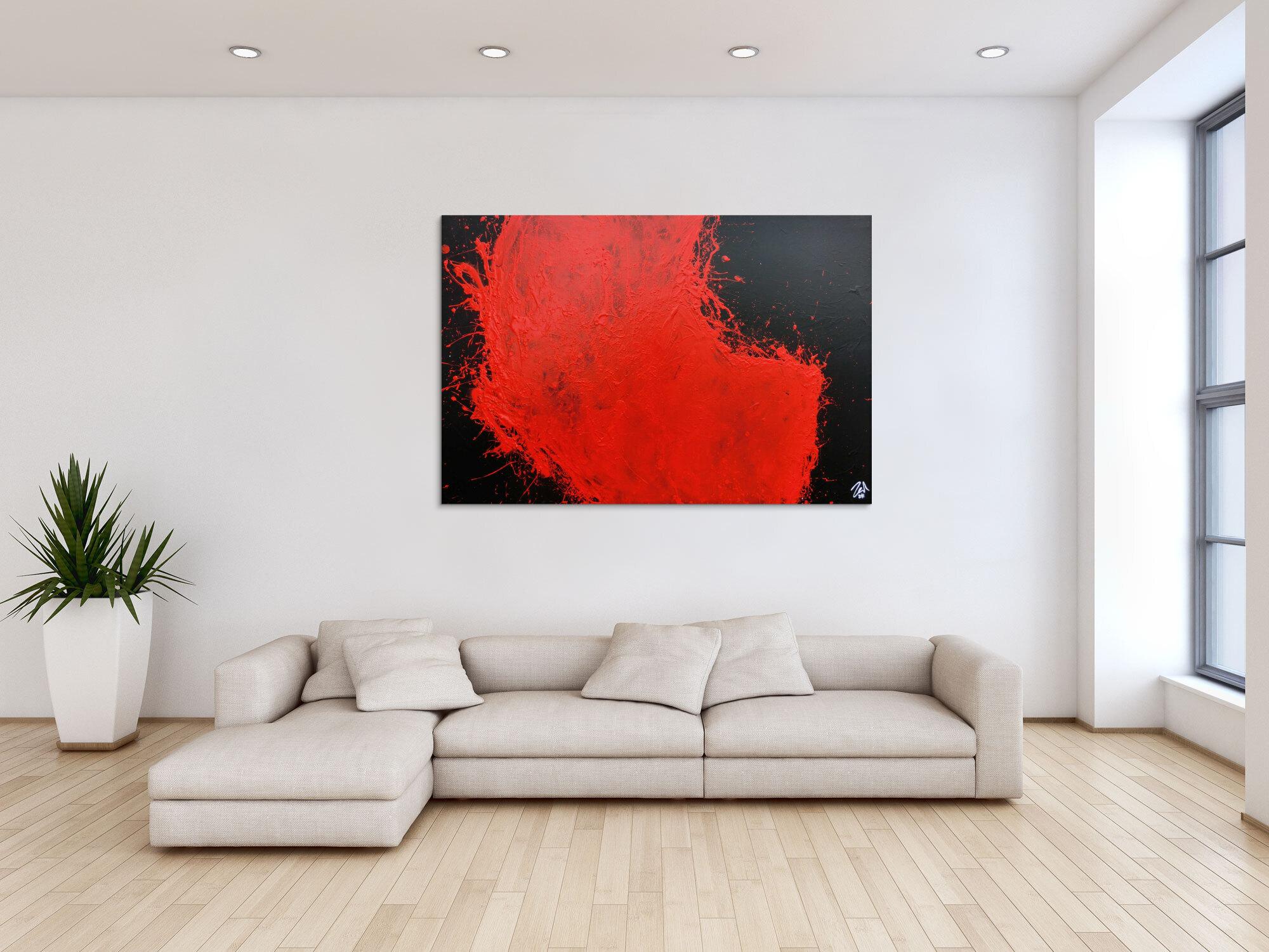 Abstraktes Acrylgemälde minimalistisch und modern in schwarz rot