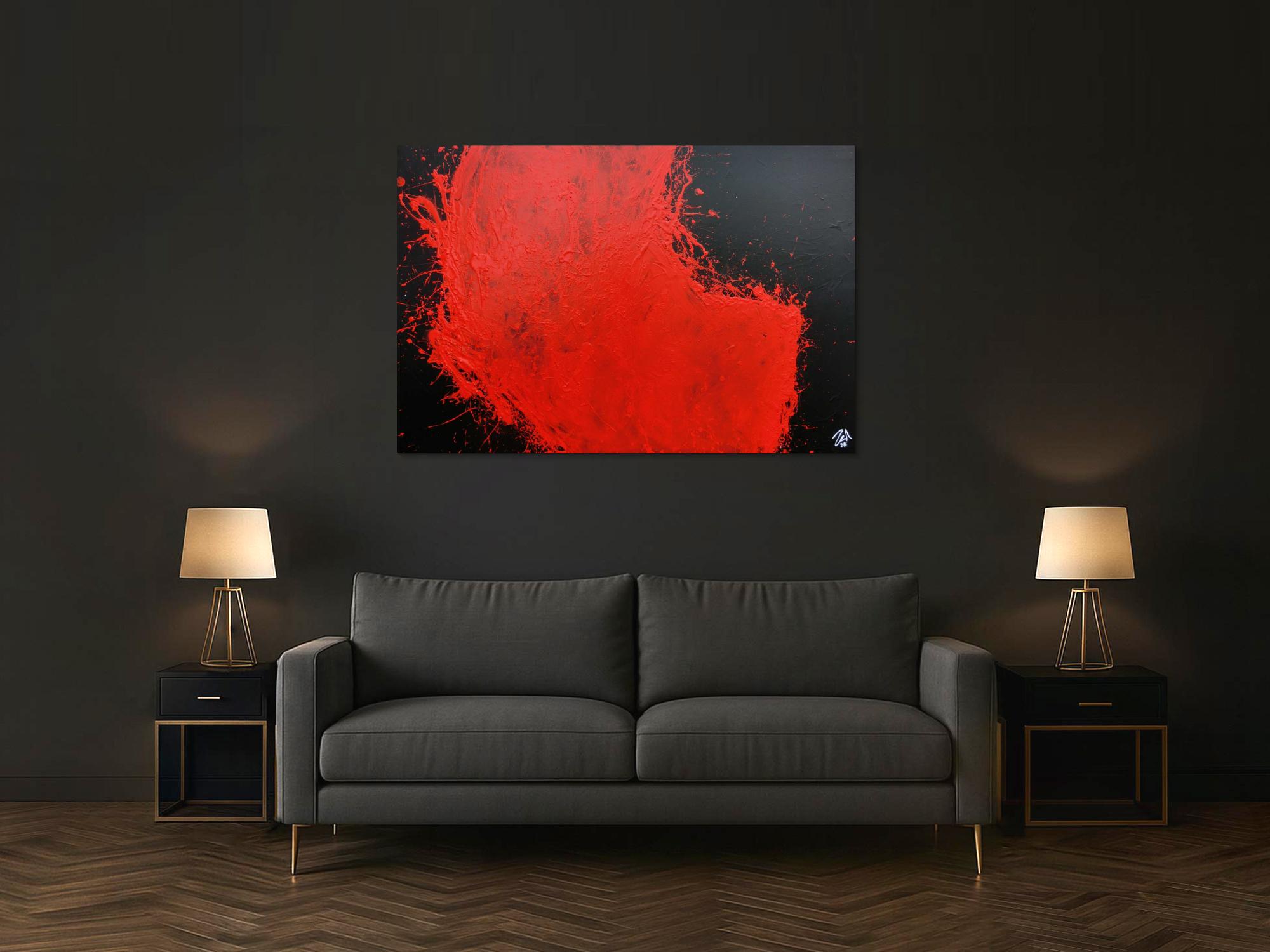 Abstraktes Acrylgemälde minimalistisch und modern in schwarz rot