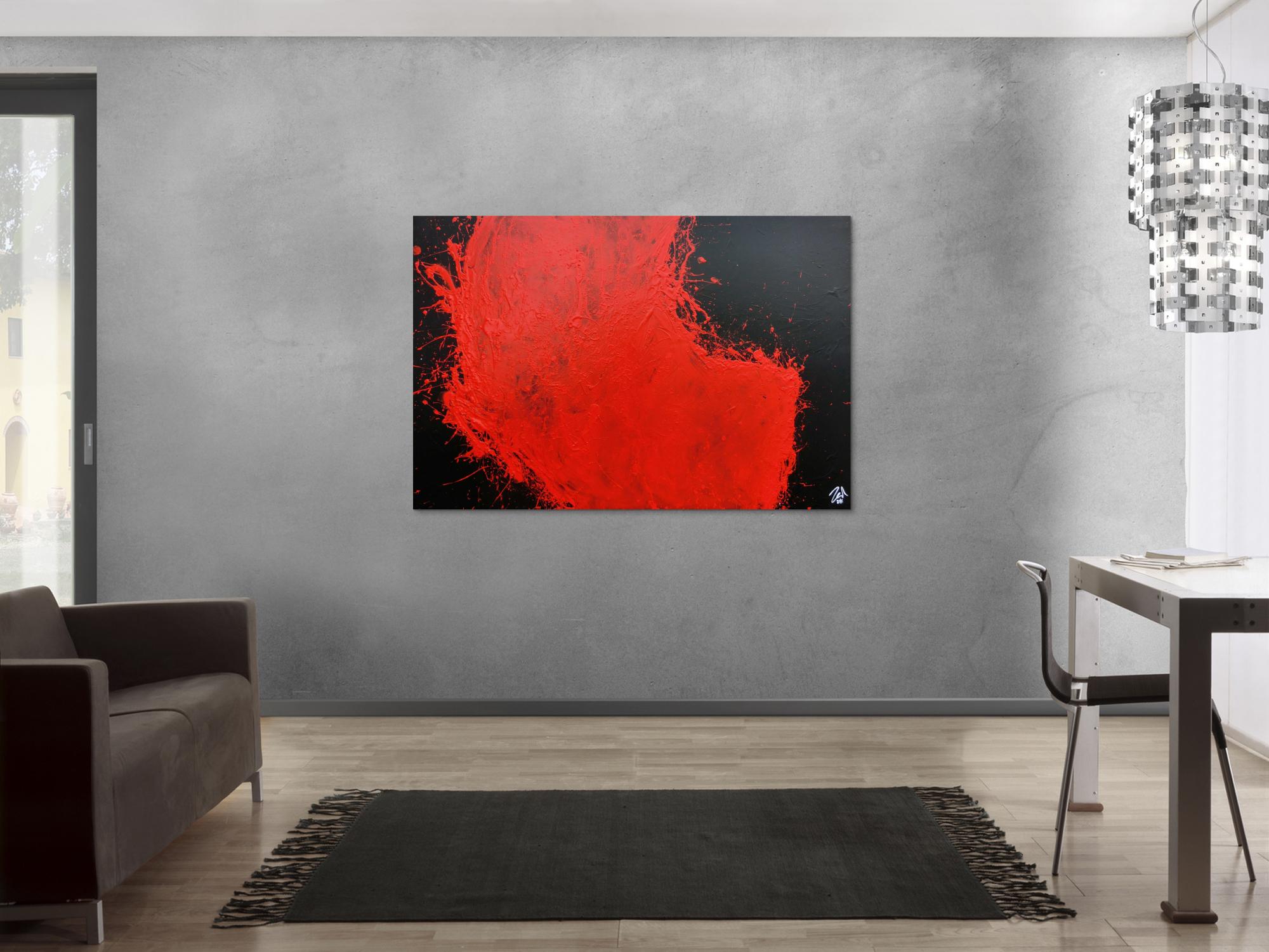 Abstraktes Acrylgemälde minimalistisch und modern in schwarz rot