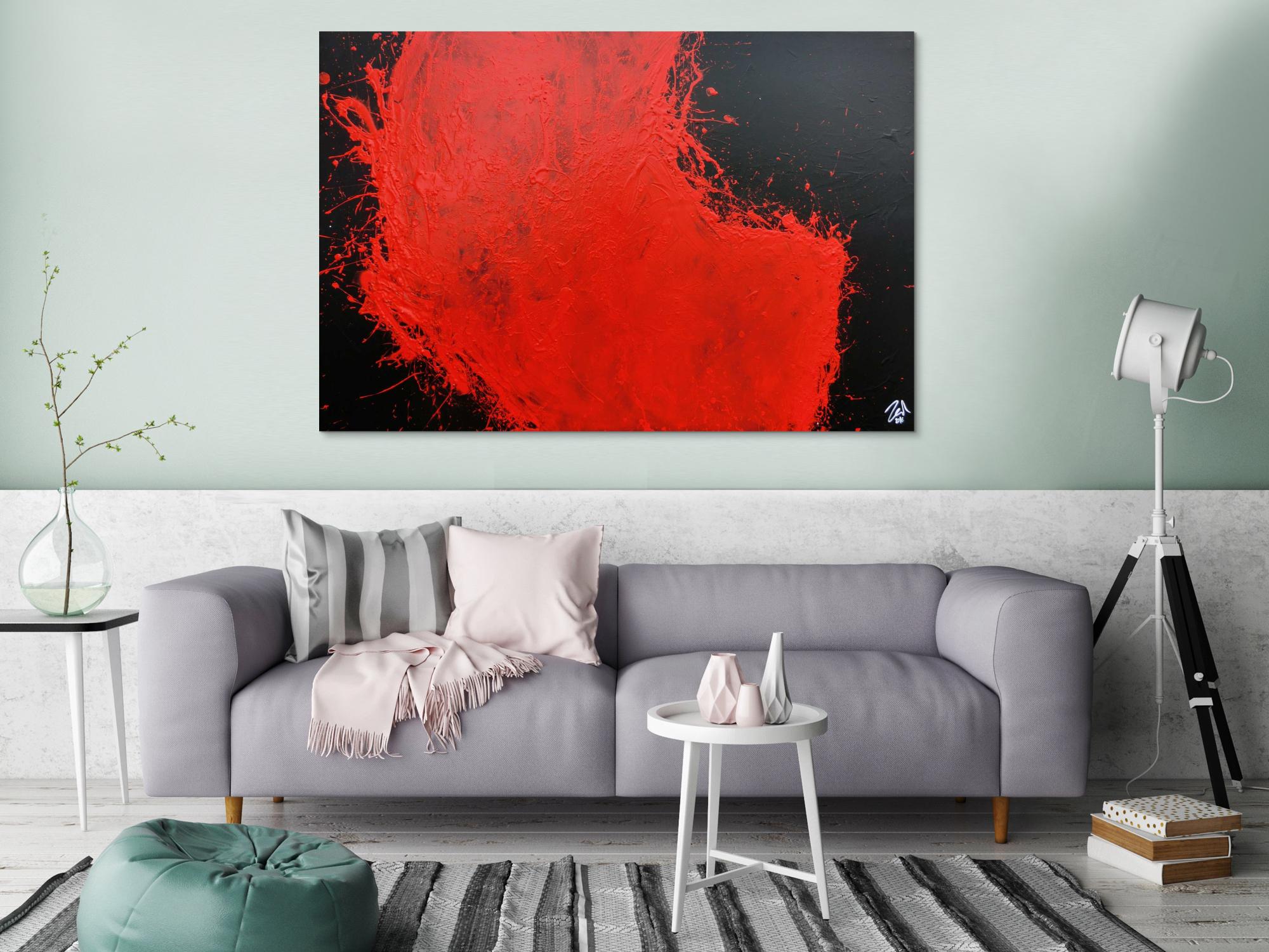 Abstraktes Acrylgemälde minimalistisch und modern in schwarz rot