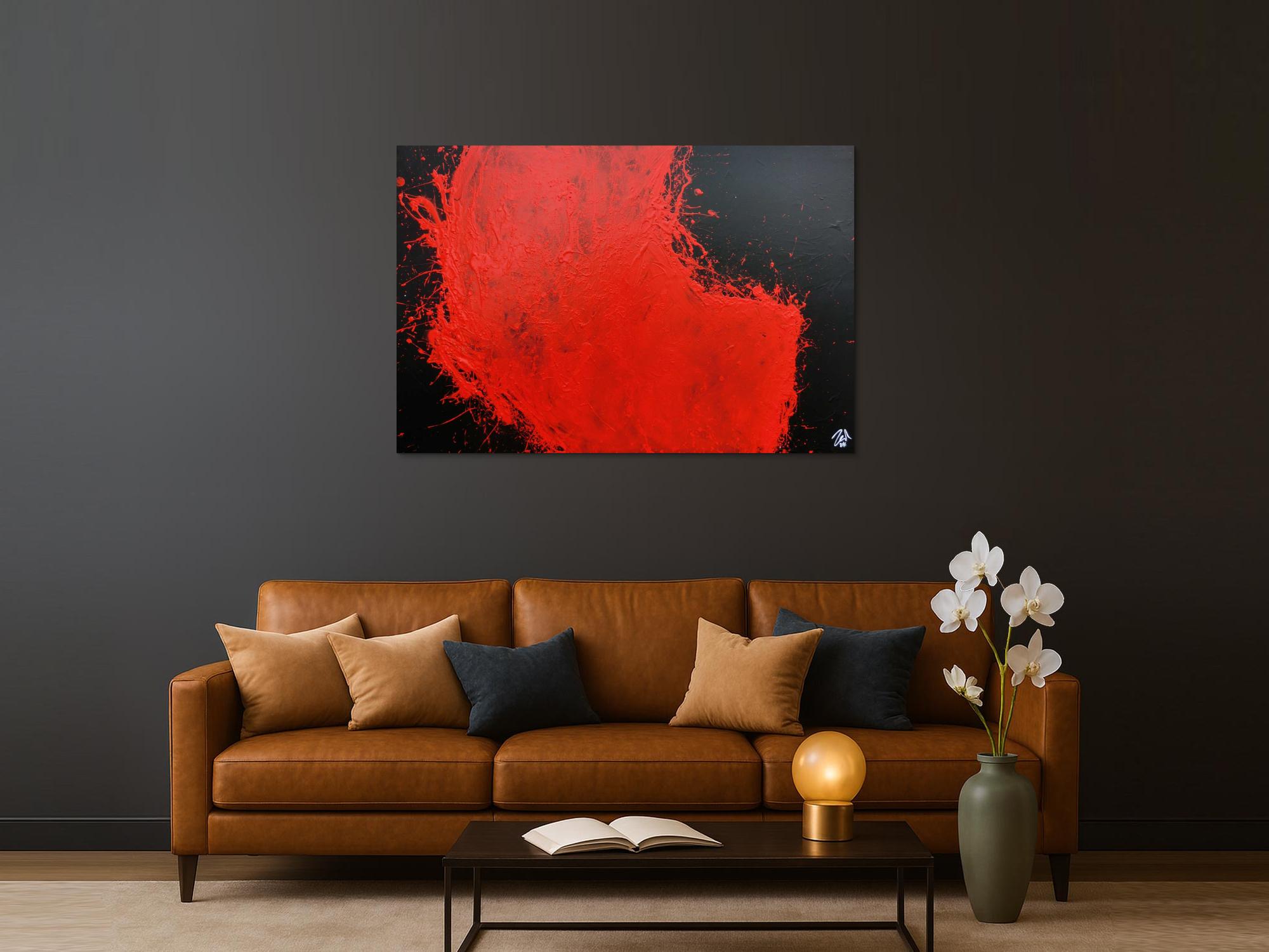 Abstraktes Acrylgemälde minimalistisch und modern in schwarz rot