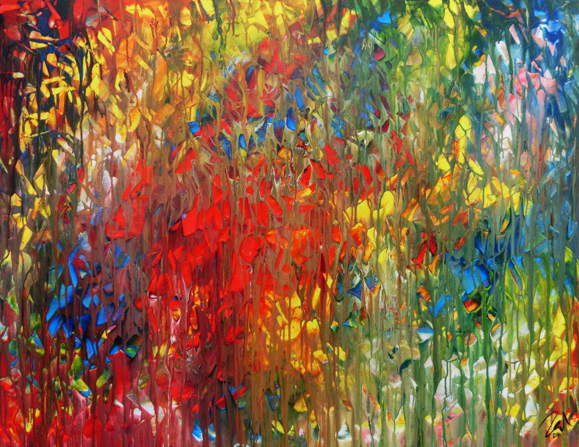 Sehr buntes abstraktes Acrylgemälde modern mit vielen Farben