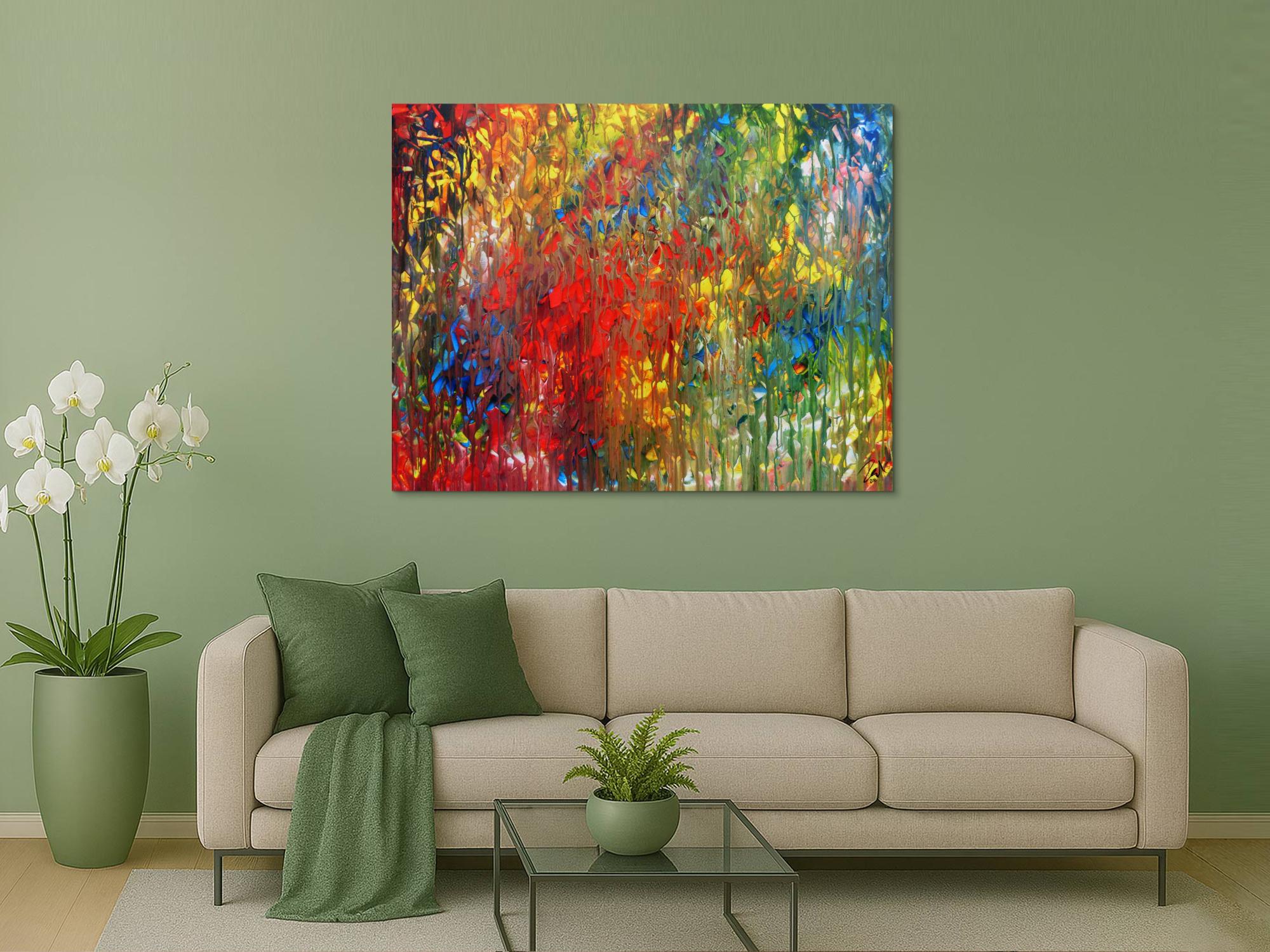 Sehr buntes abstraktes Acrylgemälde modern mit vielen Farben