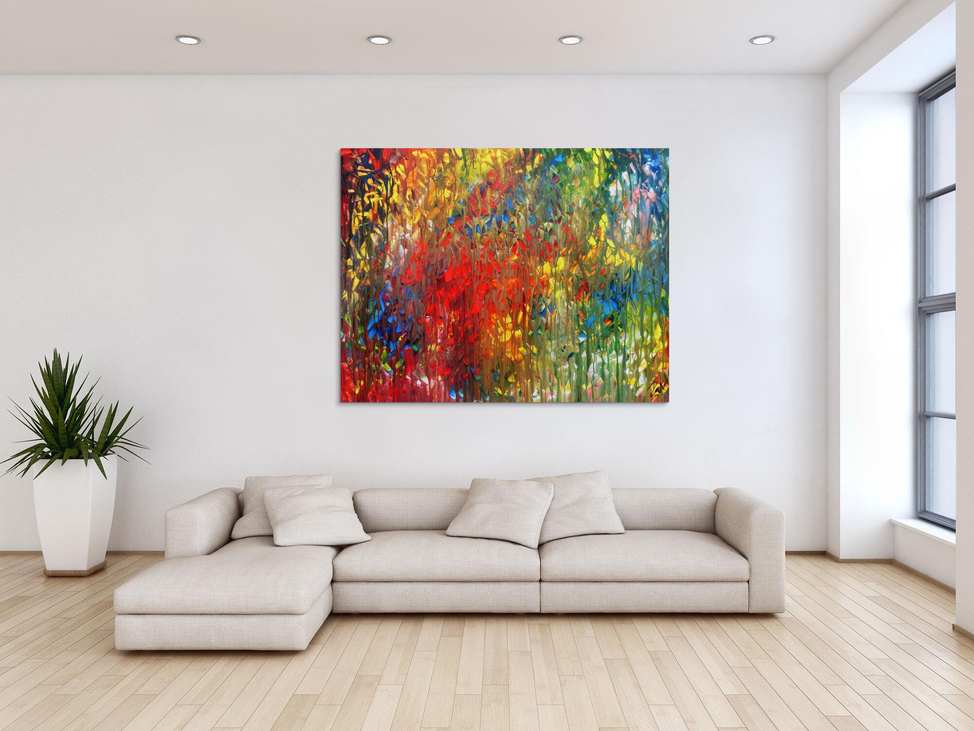 Sehr buntes abstraktes Acrylgemälde modern mit vielen Farben