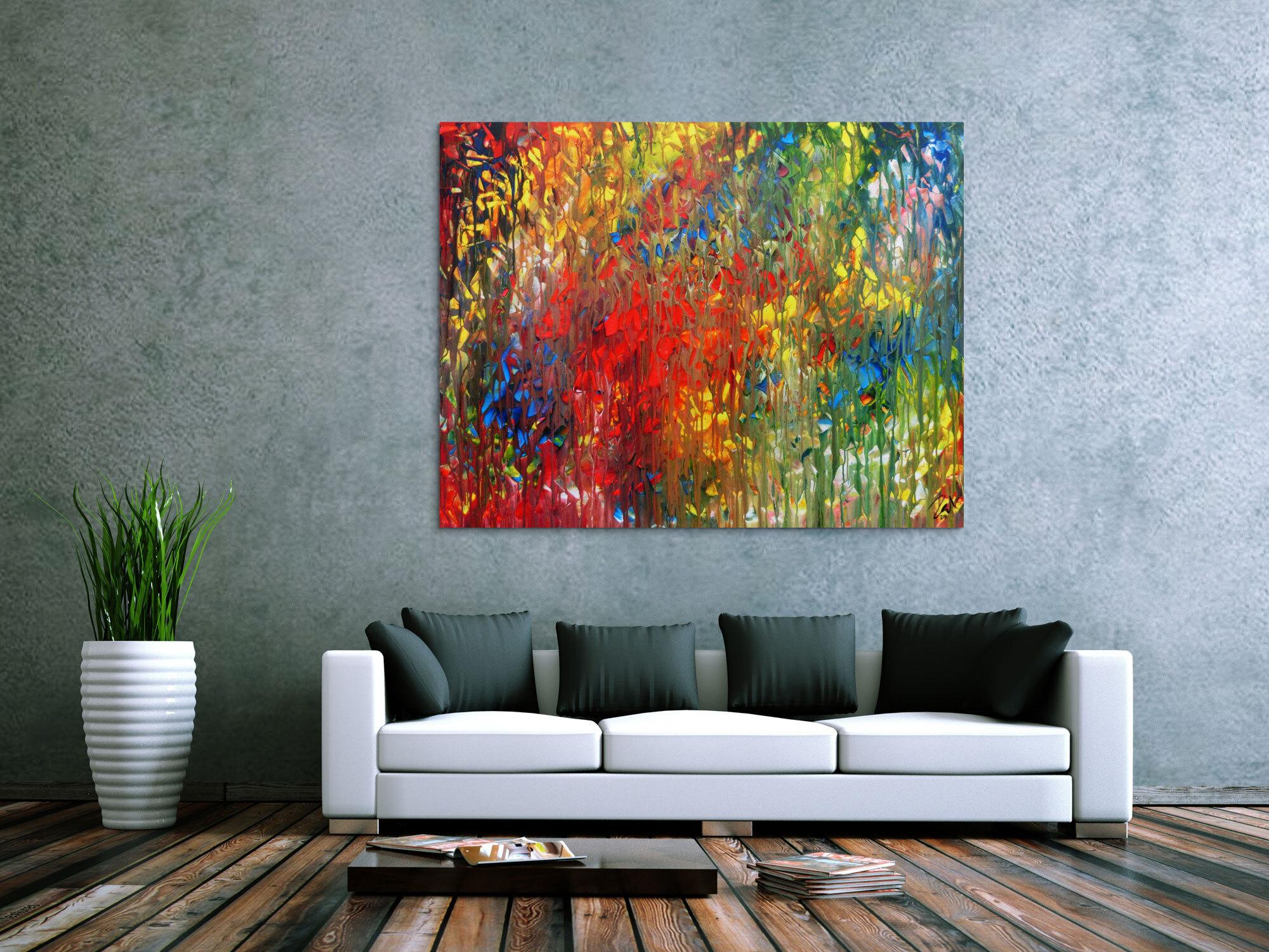 Sehr buntes abstraktes Acrylgemälde modern mit vielen Farben