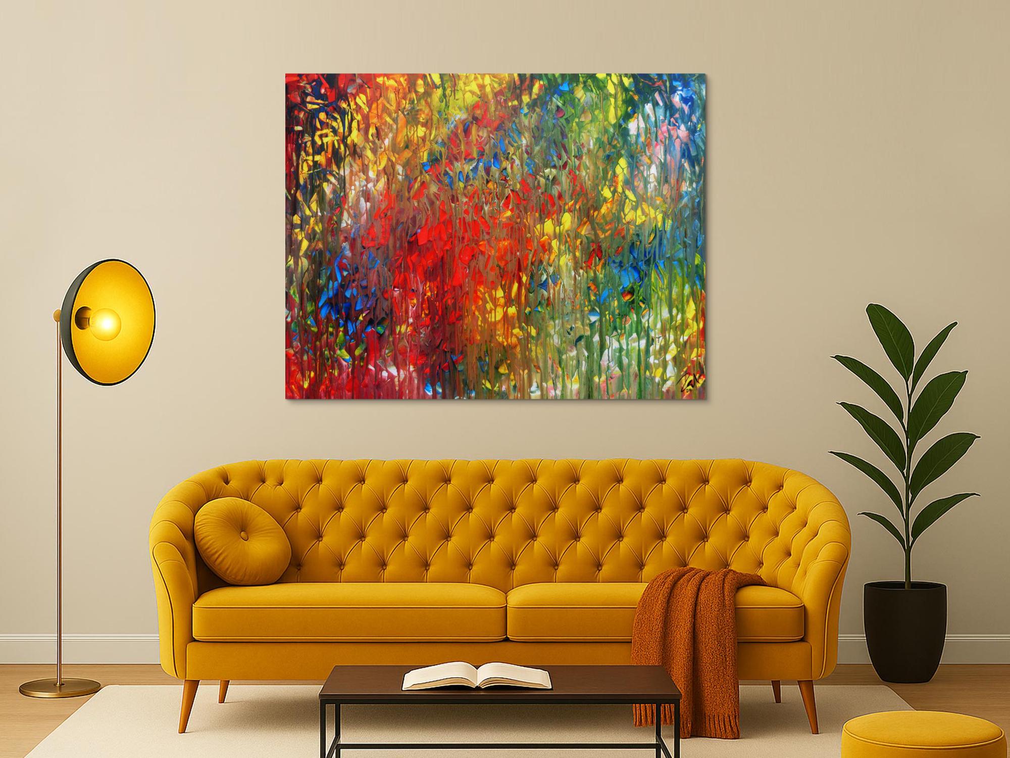 Sehr buntes abstraktes Acrylgemälde modern mit vielen Farben