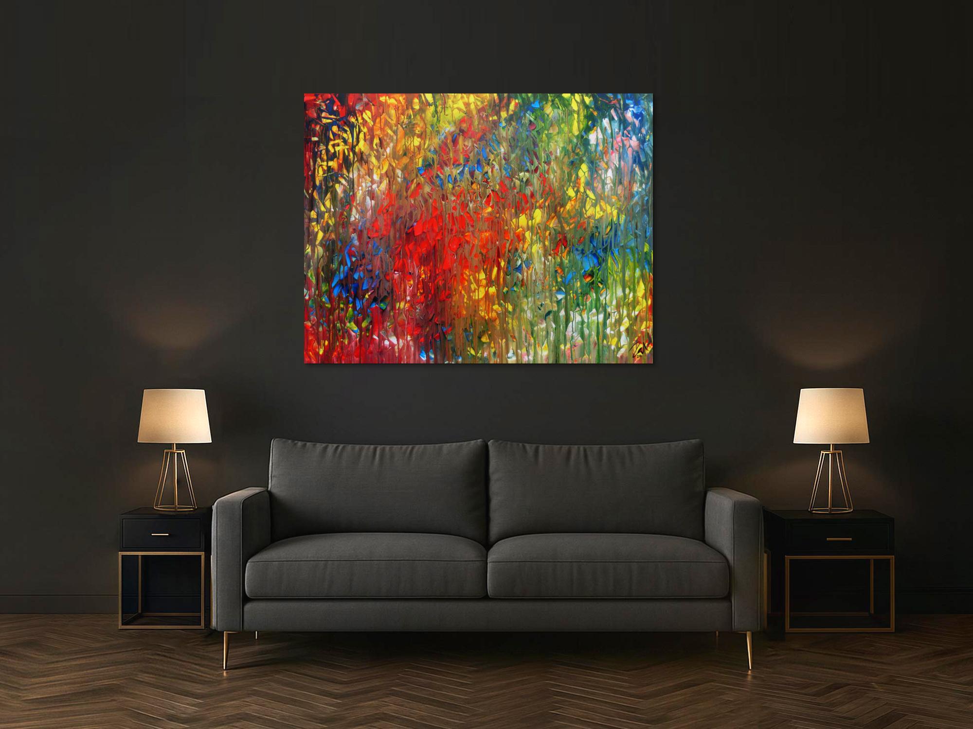 Sehr buntes abstraktes Acrylgemälde modern mit vielen Farben