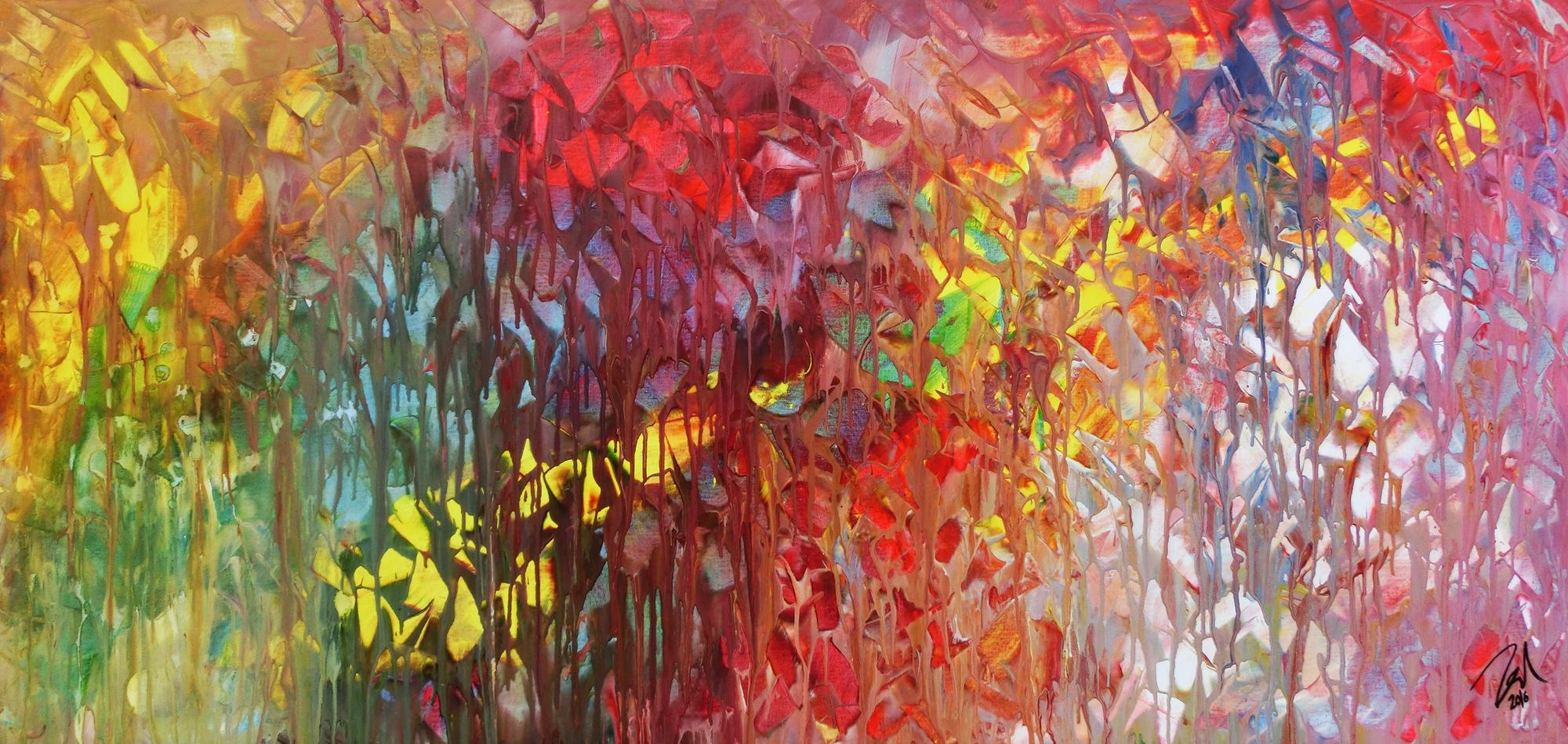 Abstraktes Acrylgemälde bunt modern mit vielen Farben