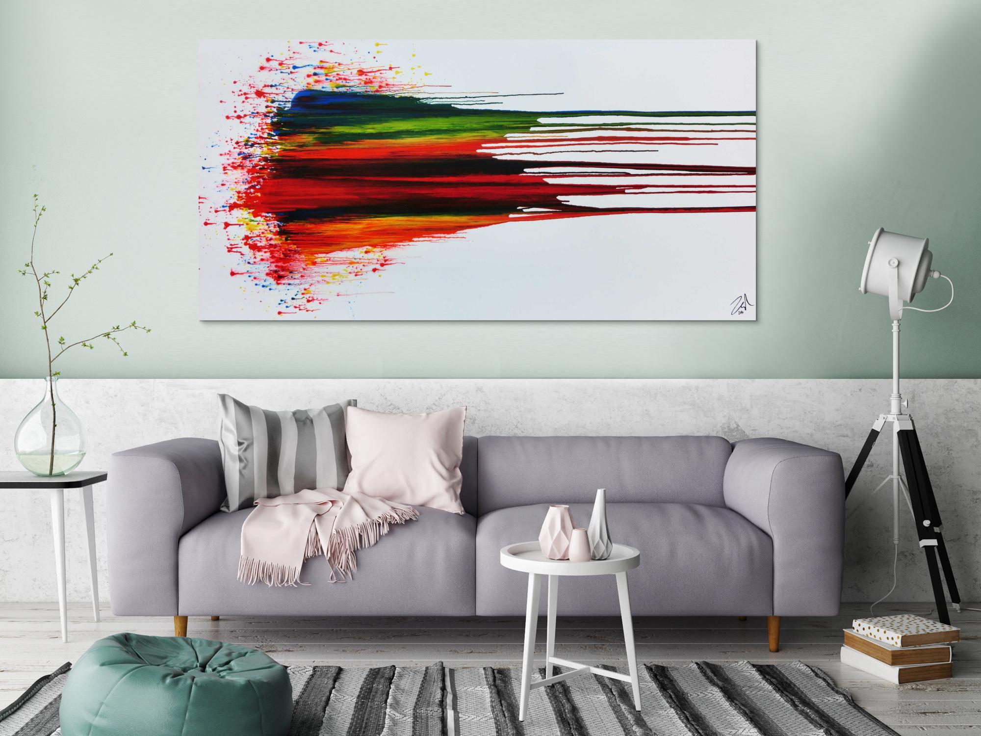 Modernes Acrylbild abstrakt bunt mit weißem Hintergrund