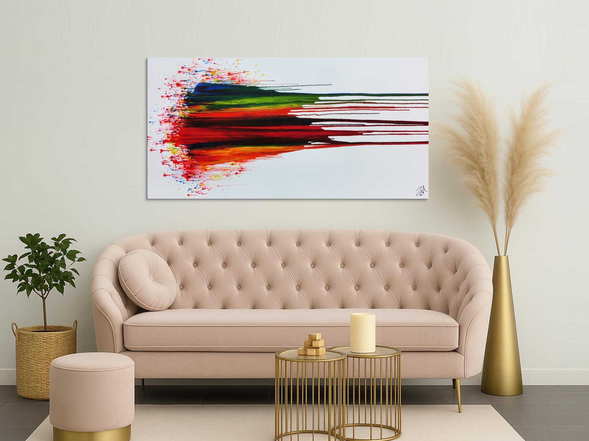 Modernes Acrylbild abstrakt bunt mit weißem Hintergrund