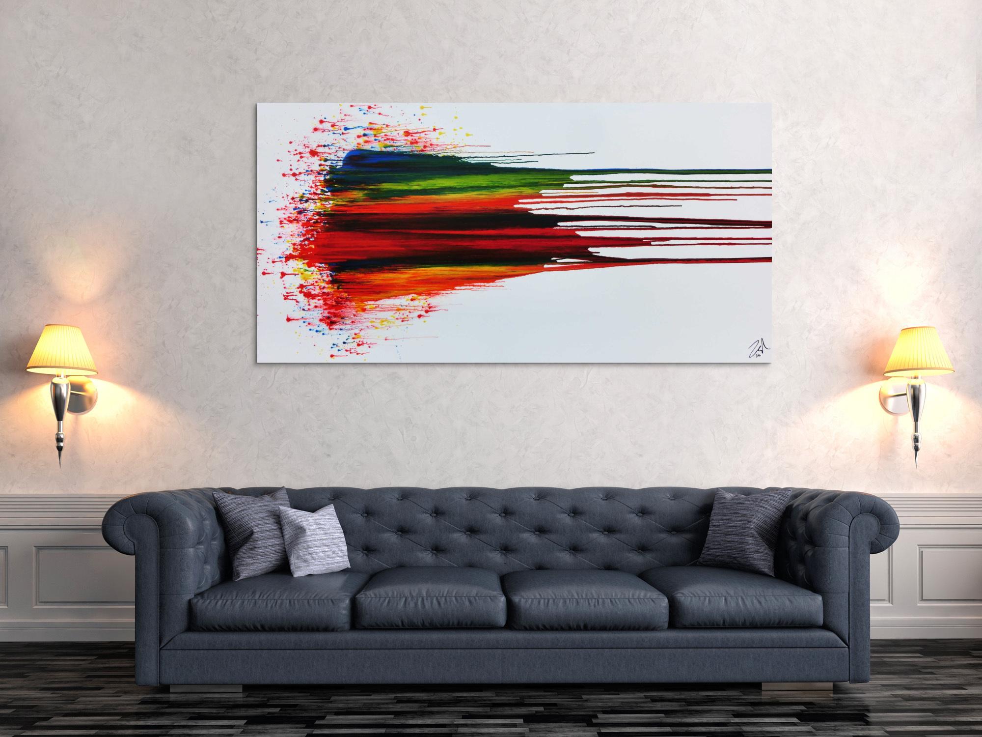 Modernes Acrylbild abstrakt bunt mit weißem Hintergrund