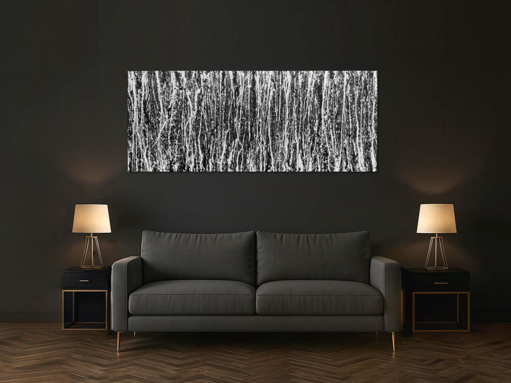 Abstraktes Acrylgemälde modern schwarz weiße Streifen