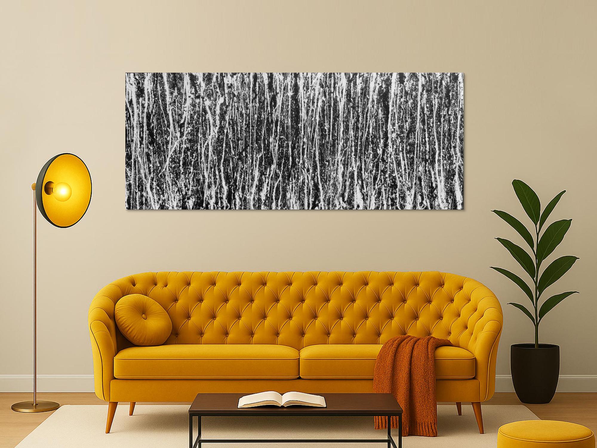 Abstraktes Acrylgemälde modern schwarz weiße Streifen