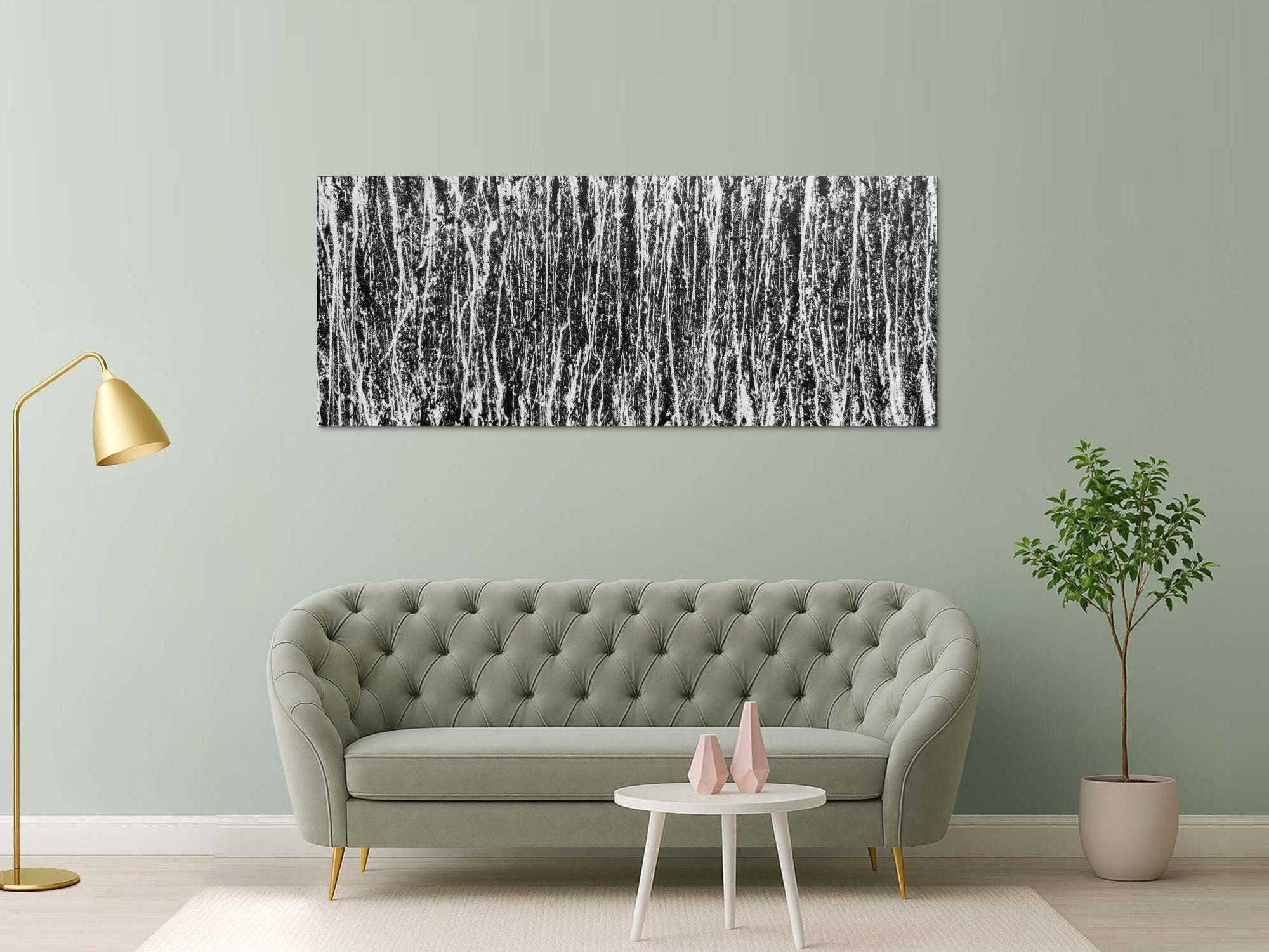 Abstraktes Acrylgemälde modern schwarz weiße Streifen