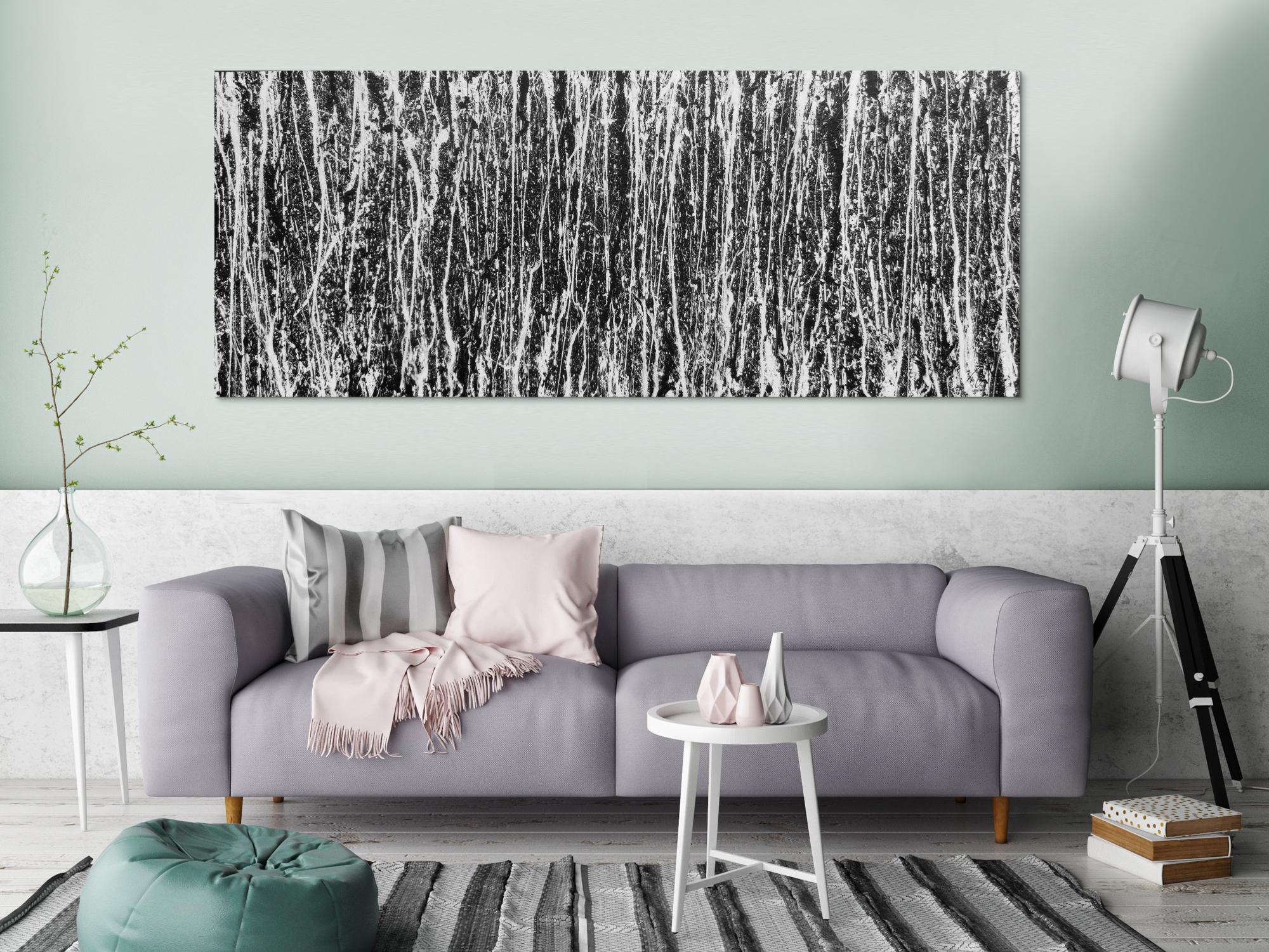 Abstraktes Acrylgemälde modern schwarz weiße Streifen