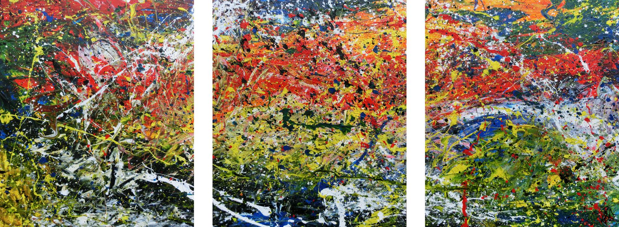 Modernes Triptychon abstraktes Gemälde aus drei Teilen