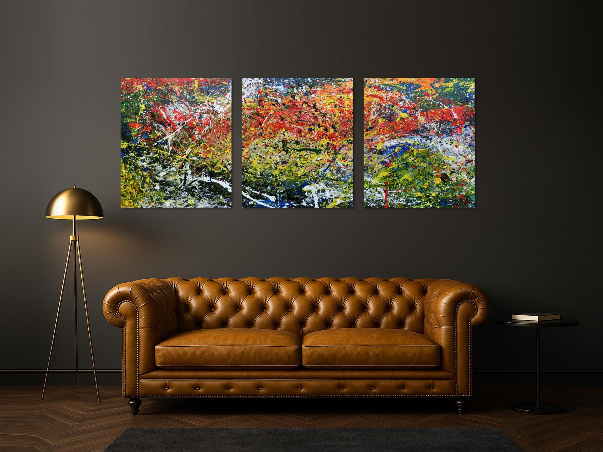 Modernes Triptychon abstraktes Gemälde aus drei Teilen