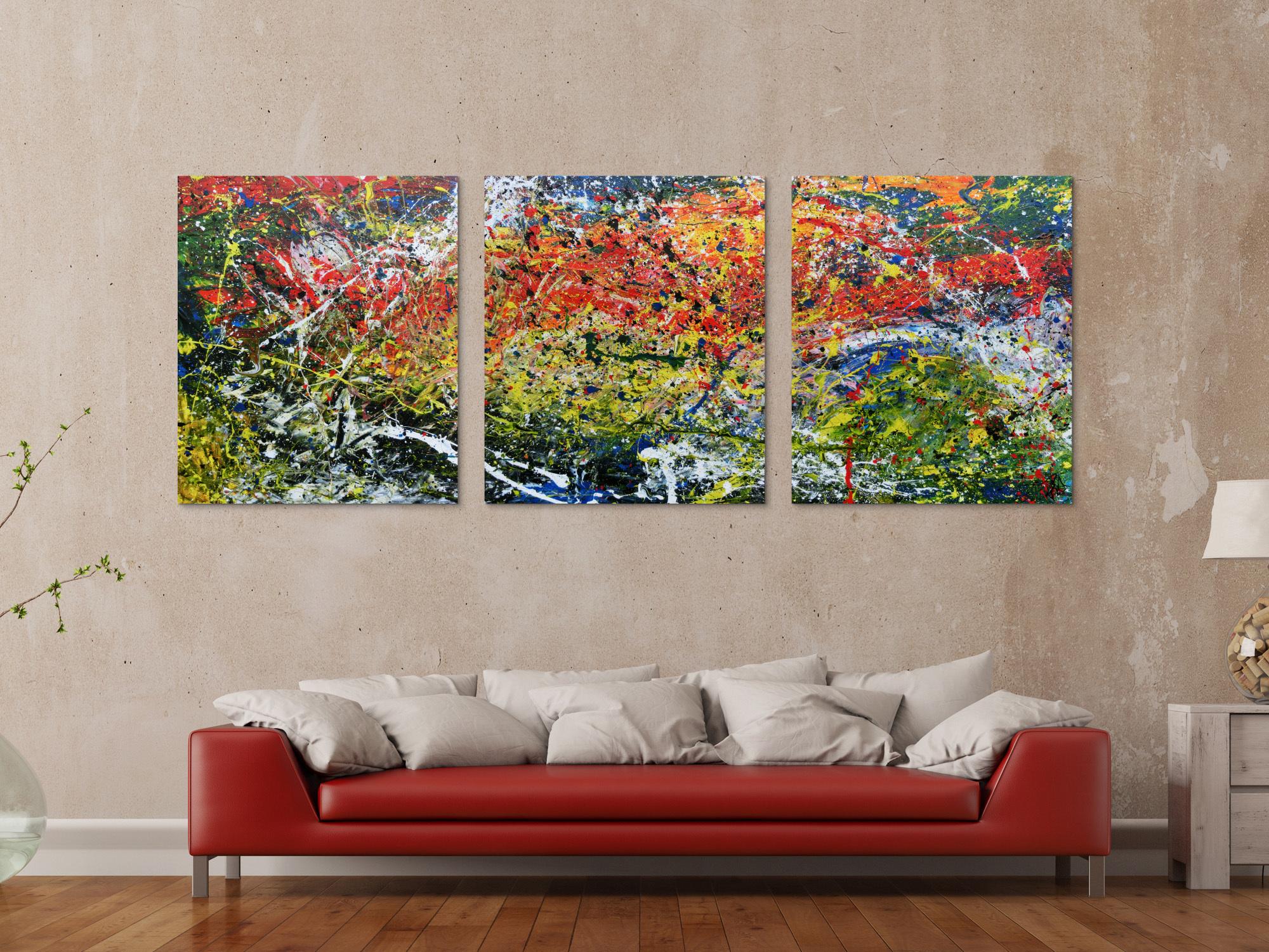 Modernes Triptychon abstraktes Gemälde aus drei Teilen