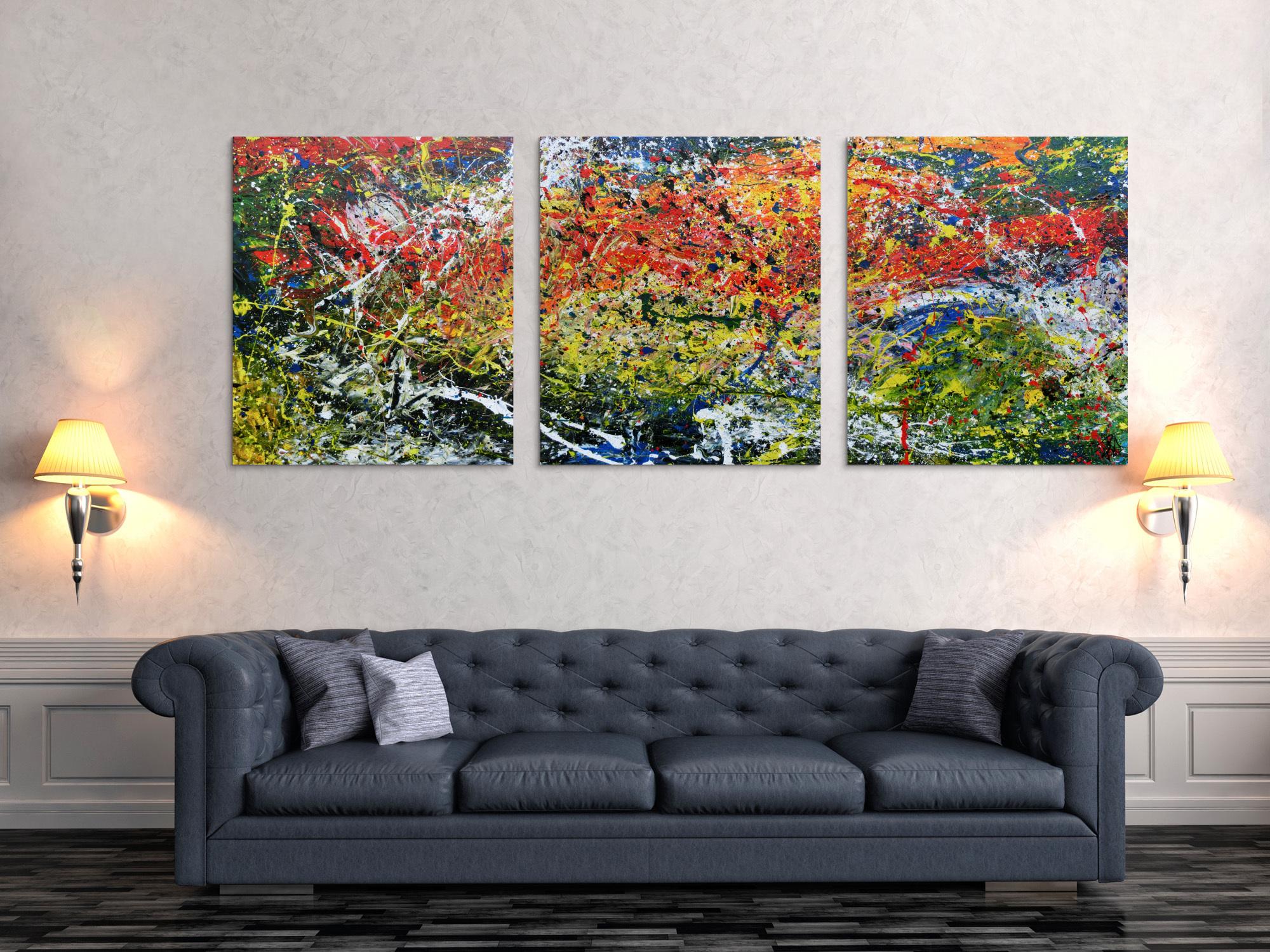 Modernes Triptychon abstraktes Gemälde aus drei Teilen