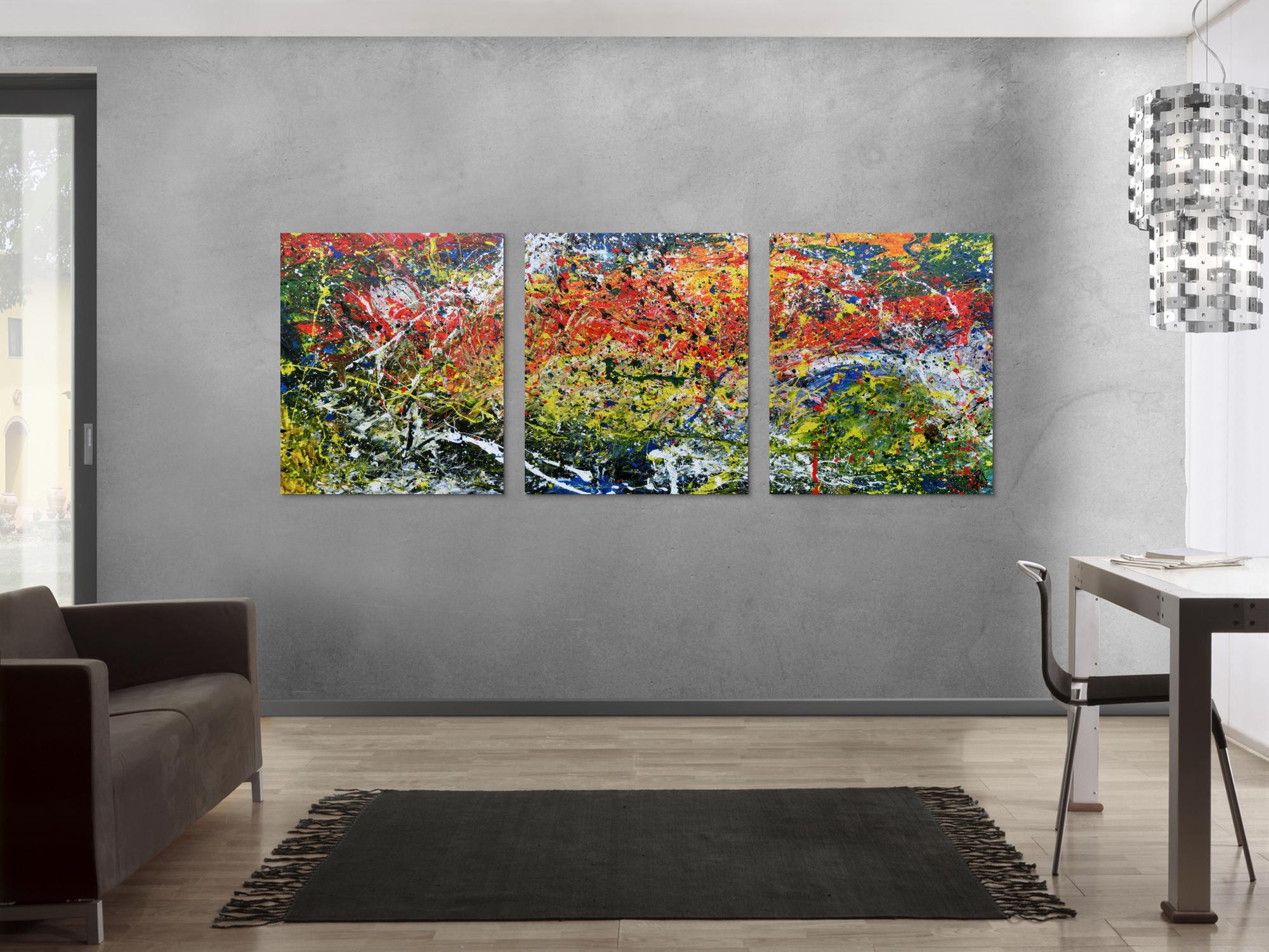 Modernes Triptychon abstraktes Gemälde aus drei Teilen