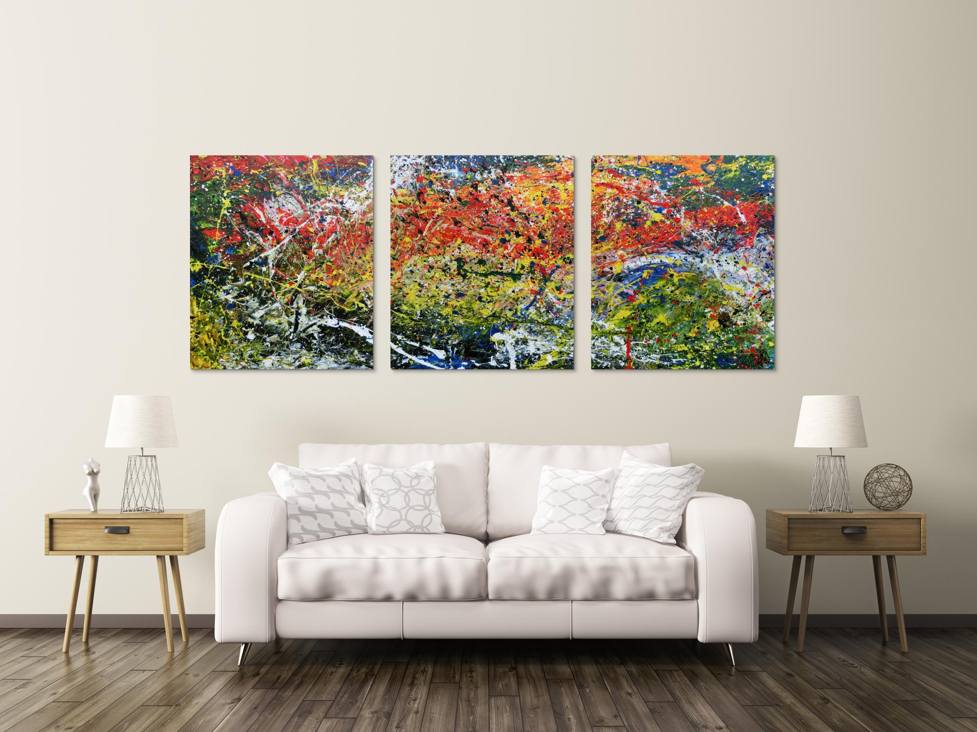 Modernes Triptychon abstraktes Gemälde aus drei Teilen