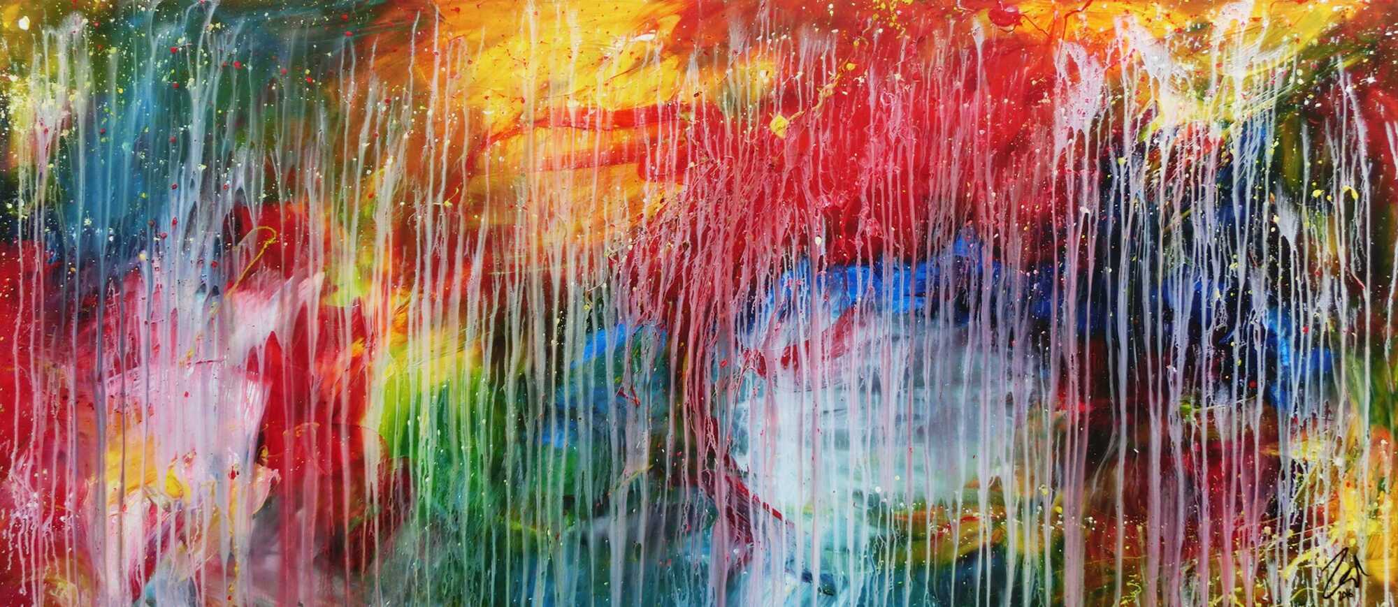 Sehr buntes Acrylgemälde abstrakt modern mit vielen Farben