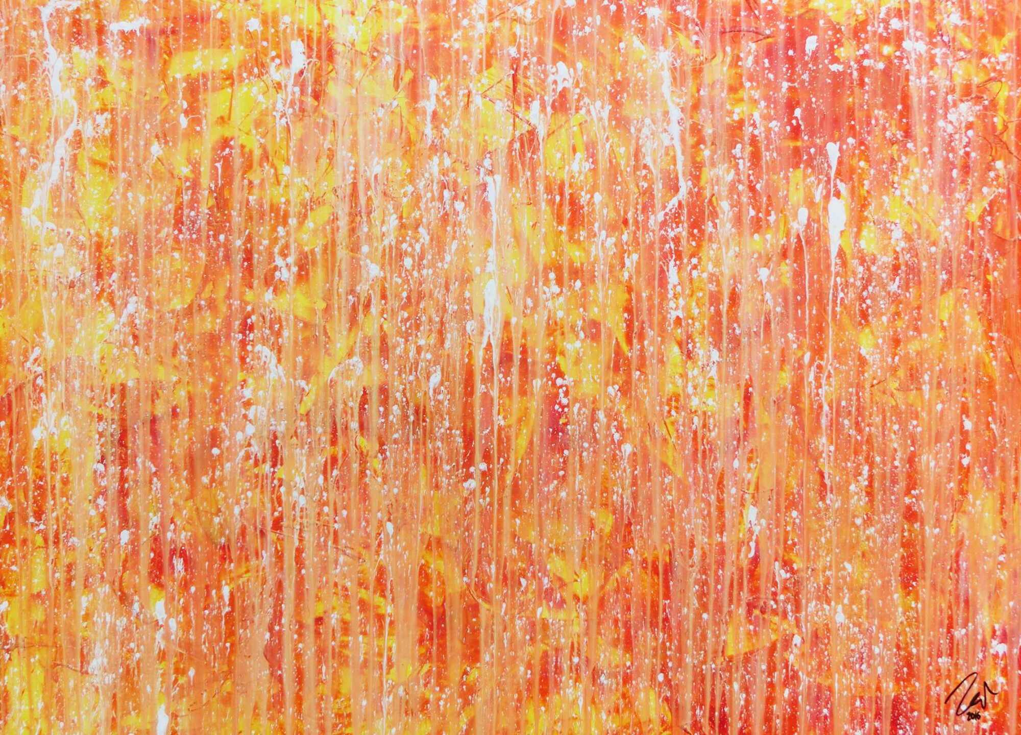 Abstraktes Acrylgemälde mit hellen orange Farben