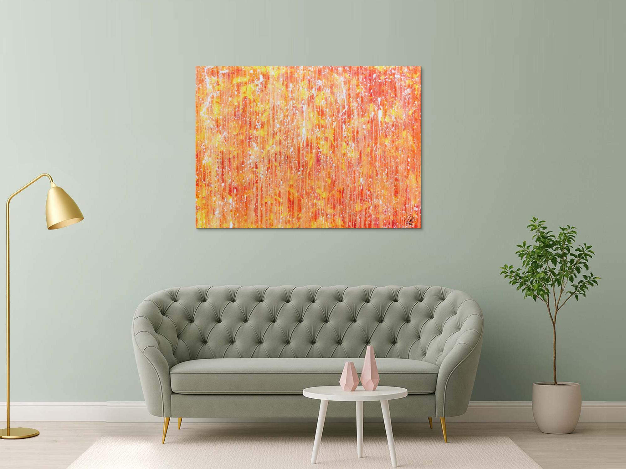 Abstraktes Acrylgemälde mit hellen orange Farben