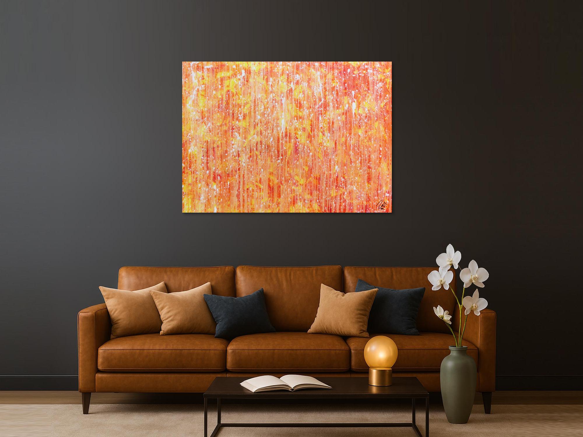 Abstraktes Acrylgemälde mit hellen orange Farben