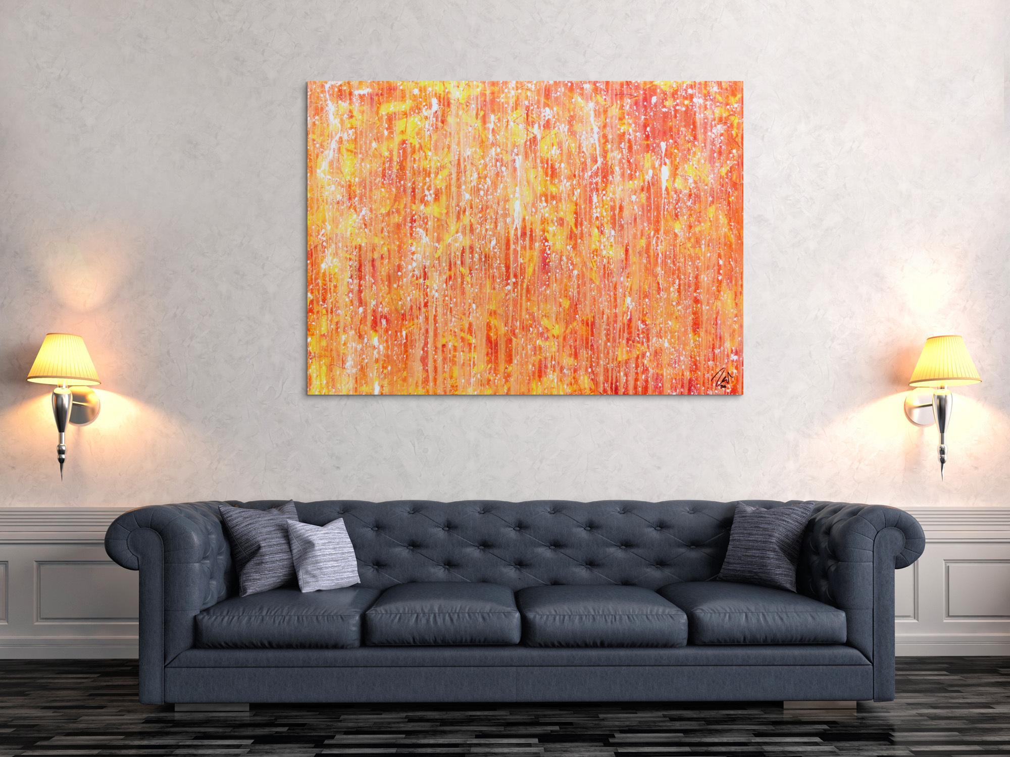 Abstraktes Acrylgemälde mit hellen orange Farben