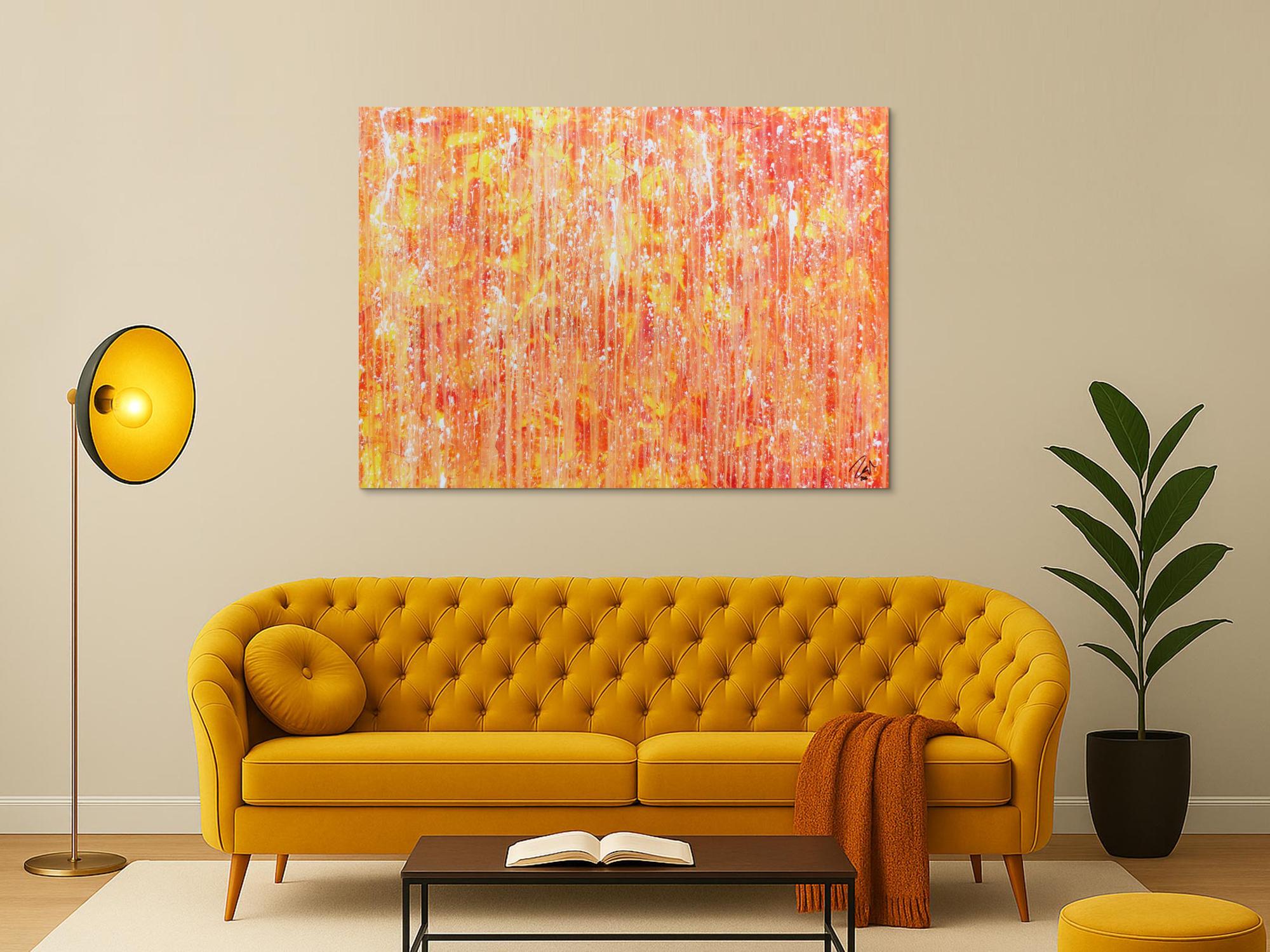 Abstraktes Acrylgemälde mit hellen orange Farben