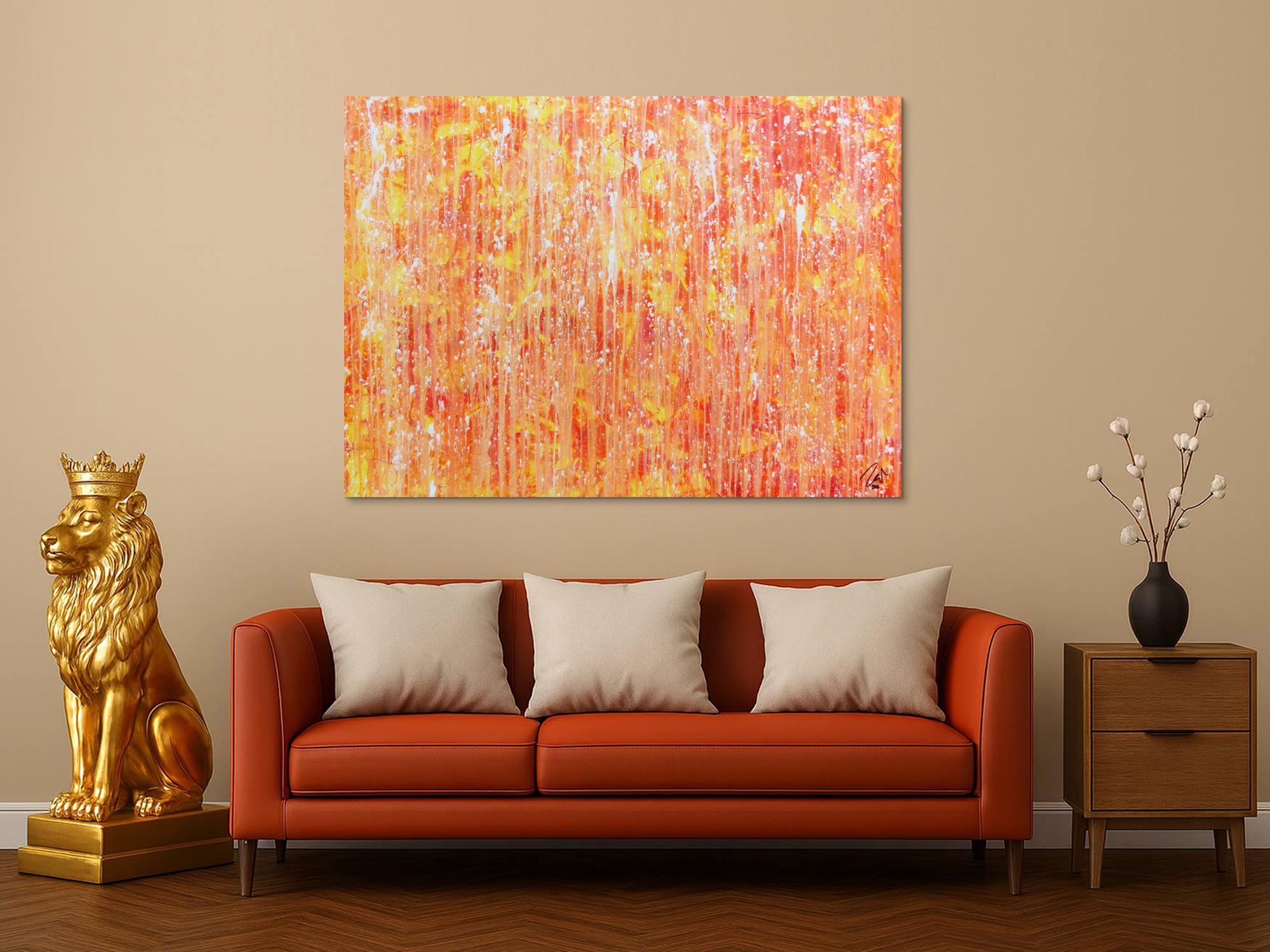 Abstraktes Acrylgemälde mit hellen orange Farben