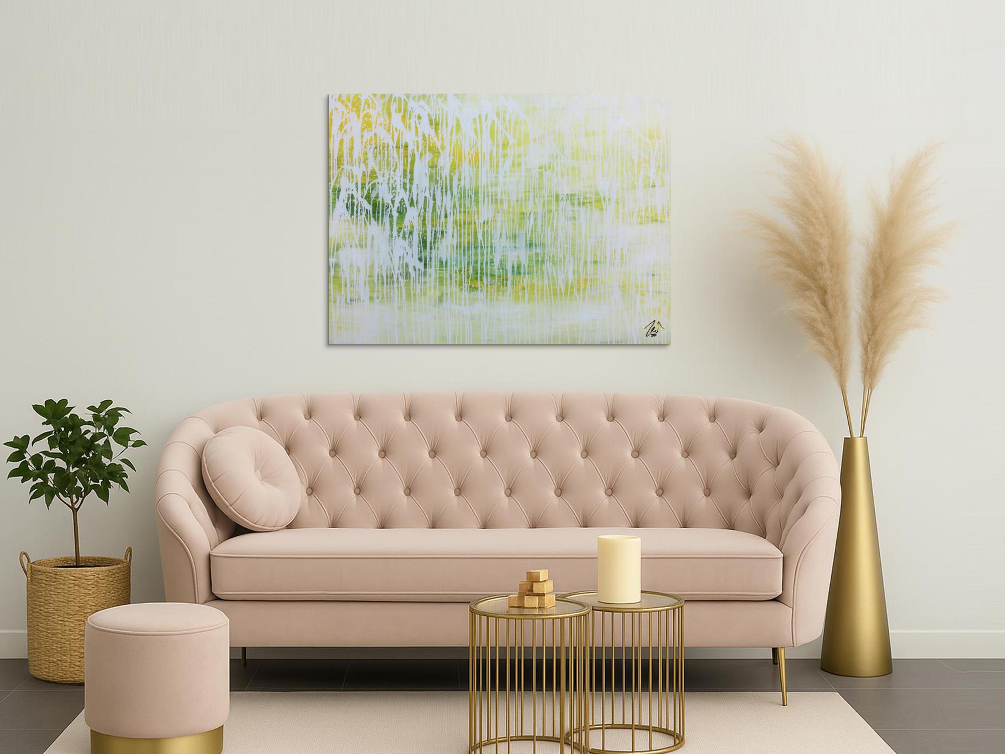 Helles Acrylgemälde abstrakt in modernem grün