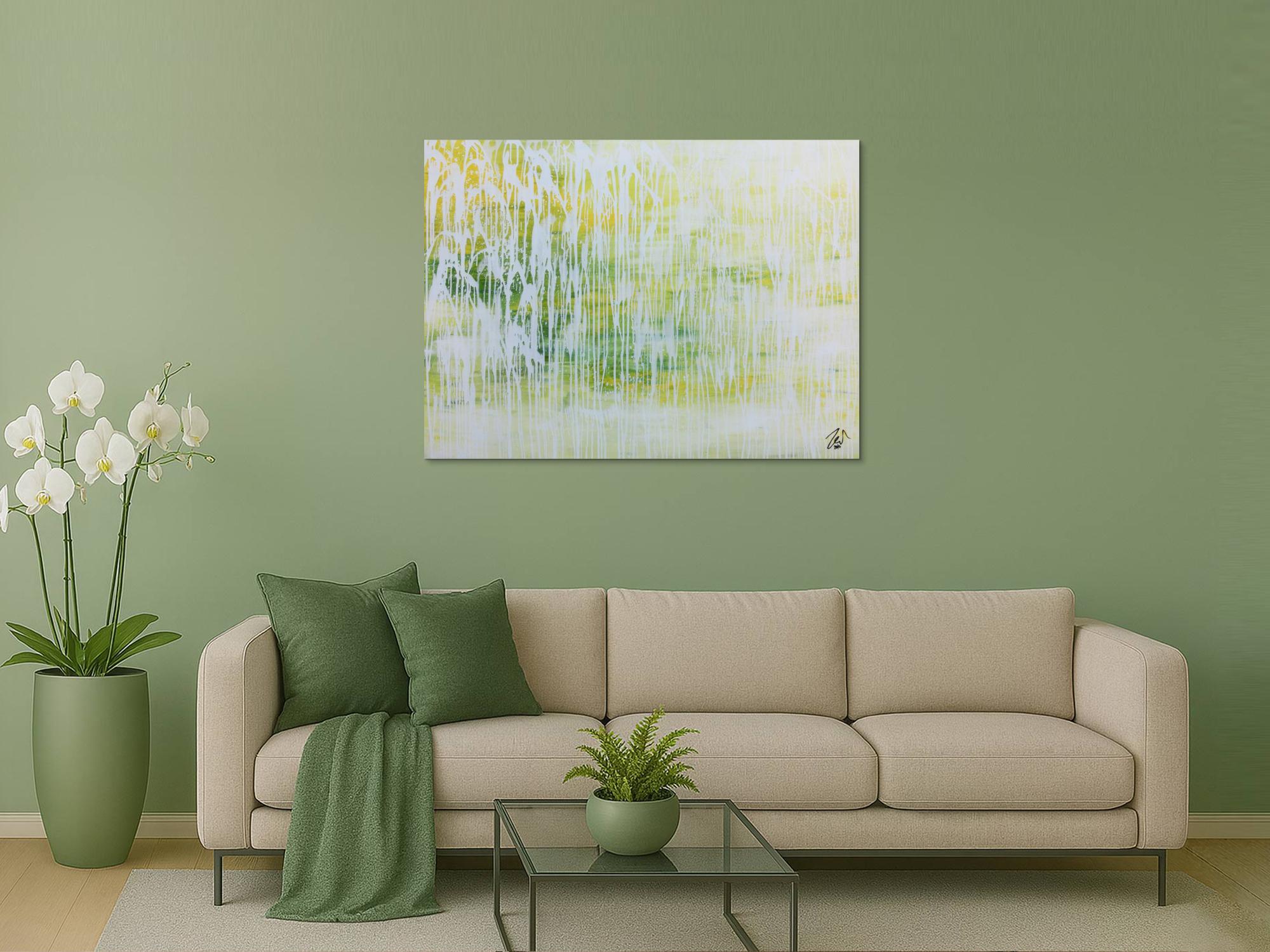 Helles Acrylgemälde abstrakt in modernem grün