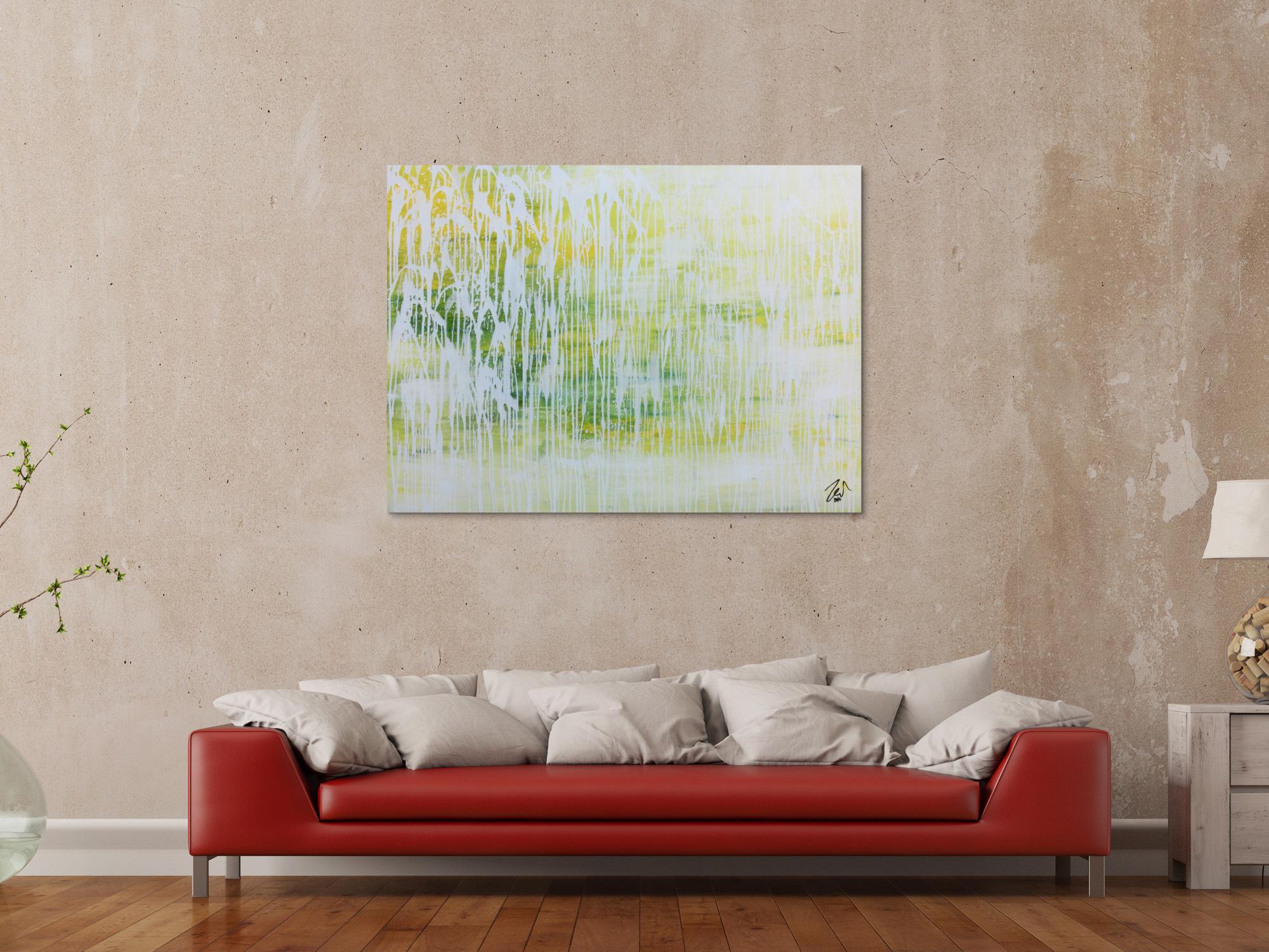 Helles Acrylgemälde abstrakt in modernem grün